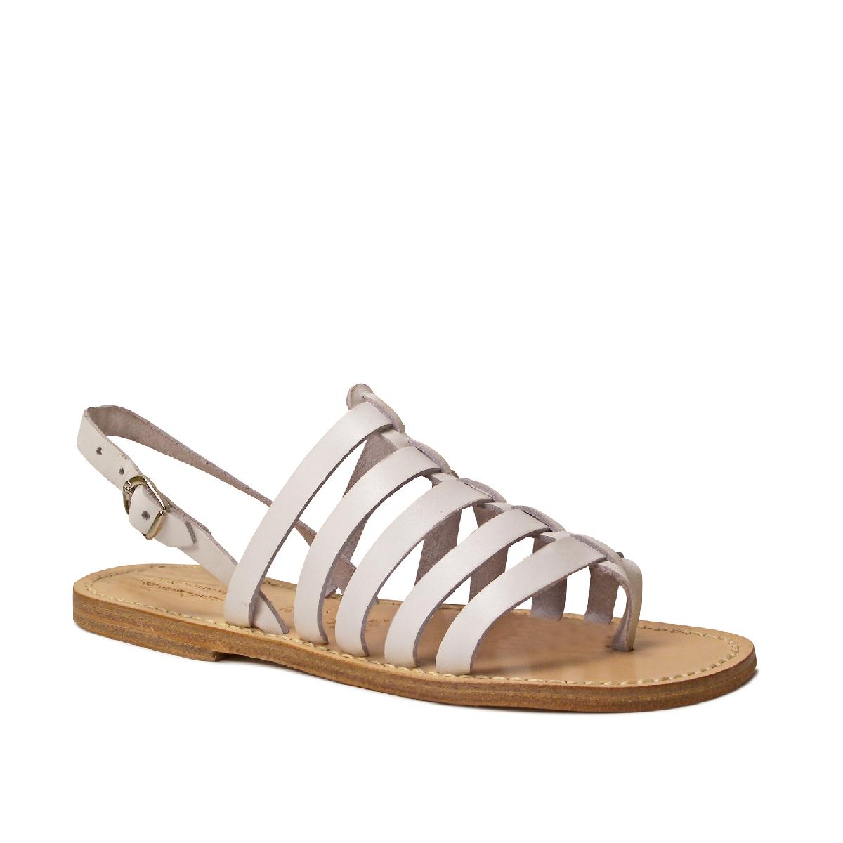 Sandals spartiates blanches femme en cuir Artisanales Artigiani del cuoio