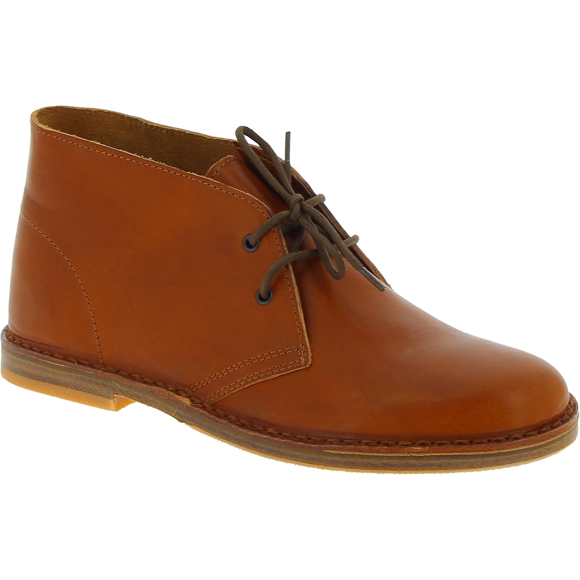 Women's tan leather chukka boots handmade in Italy