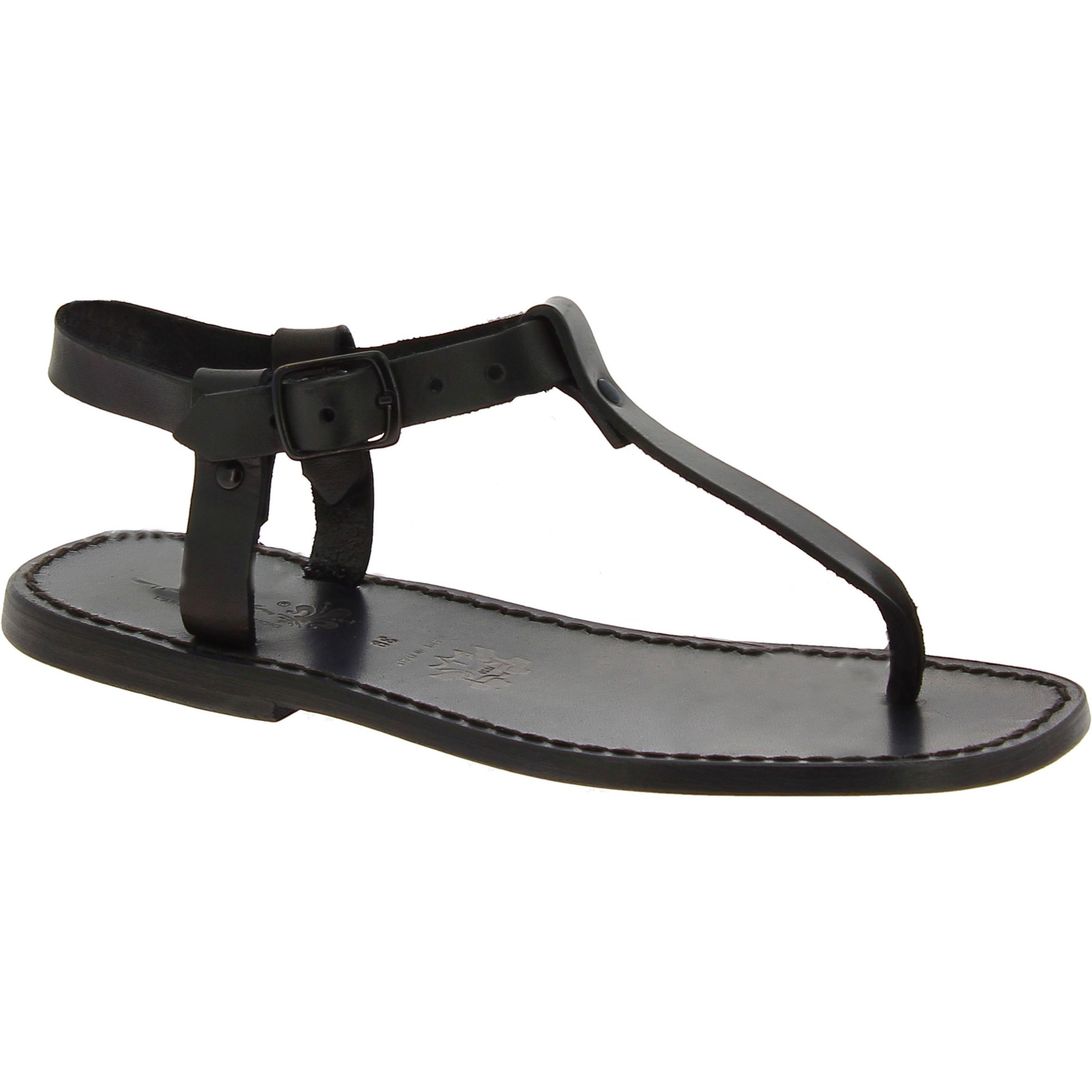 Handmade men's black leather thong sandals