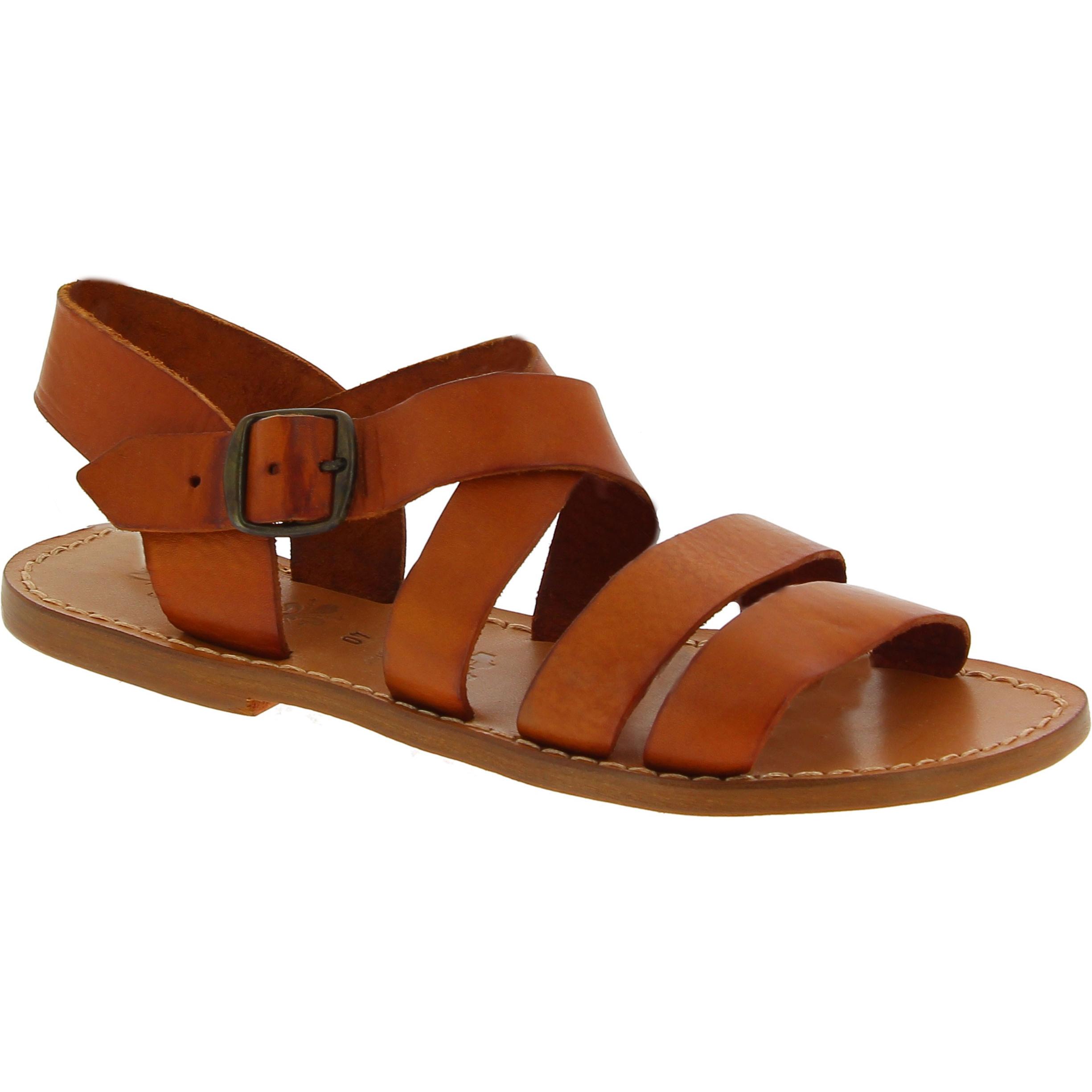 Genuine tan leather women's franciscan sandals handmade in Italy