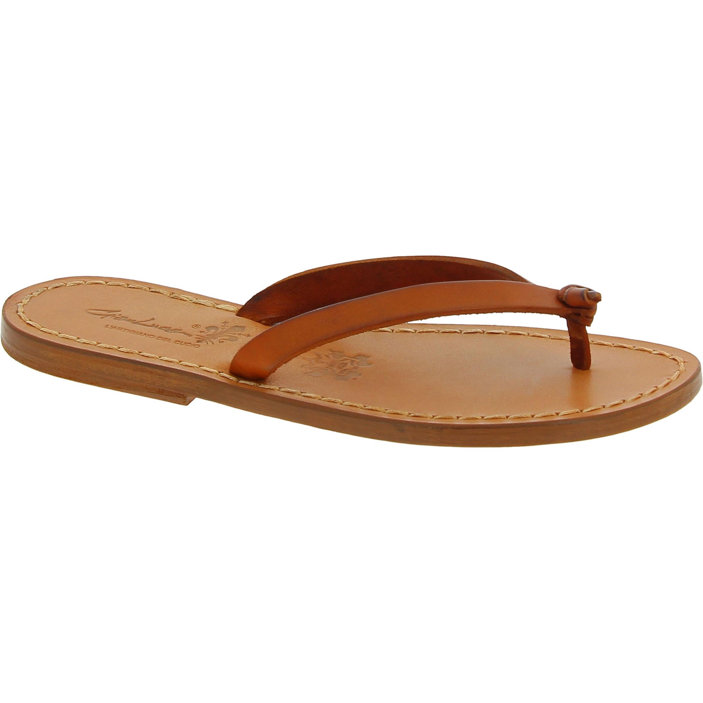 Chanclas flip flop para mujer hechas a mano en cuero marrón