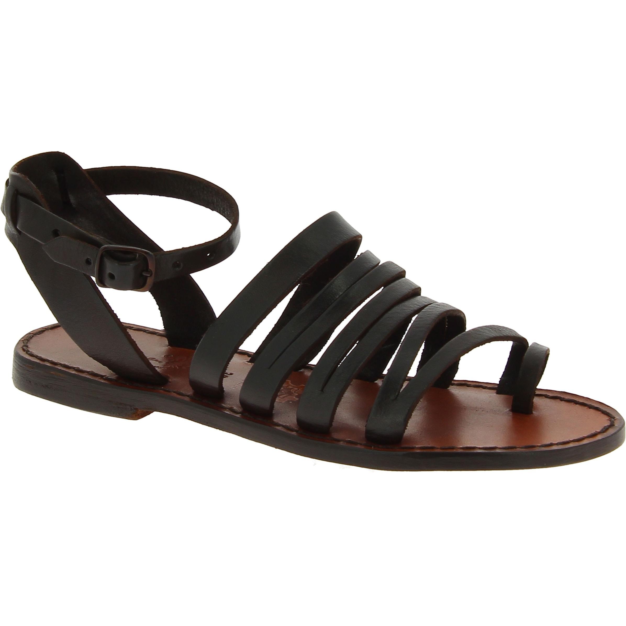 Women's thong sandals in dark brown leather handmade in Italy