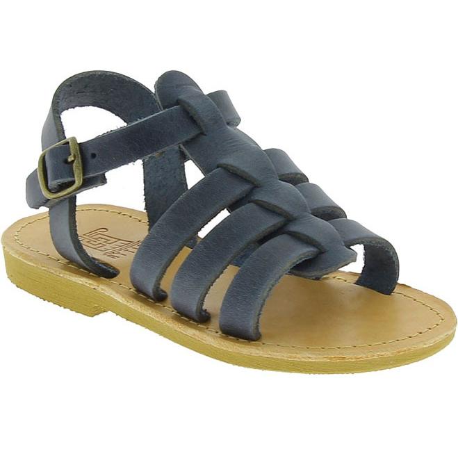 Kinder sandalen aus weichem blauem Nubuk leder mit Schnallen verschluss