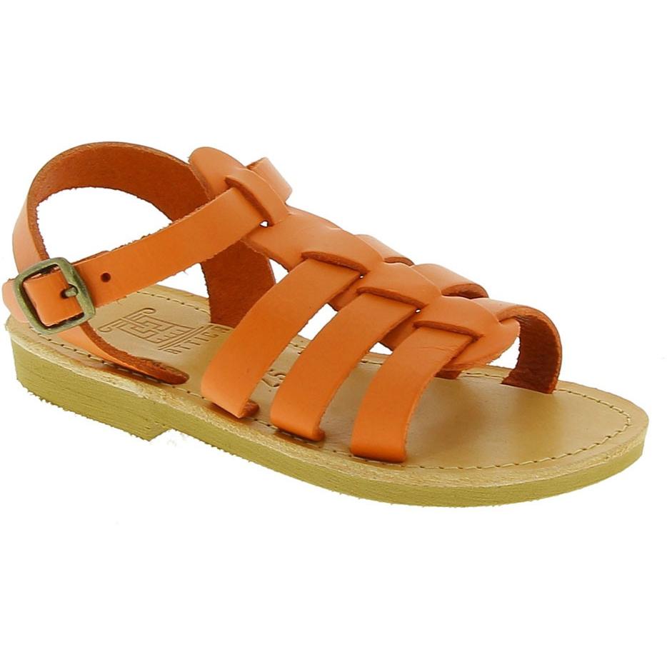 Attica Persephone Sandales gladiateur pour enfant en cuir nubuck marron faits à la main en Grèce