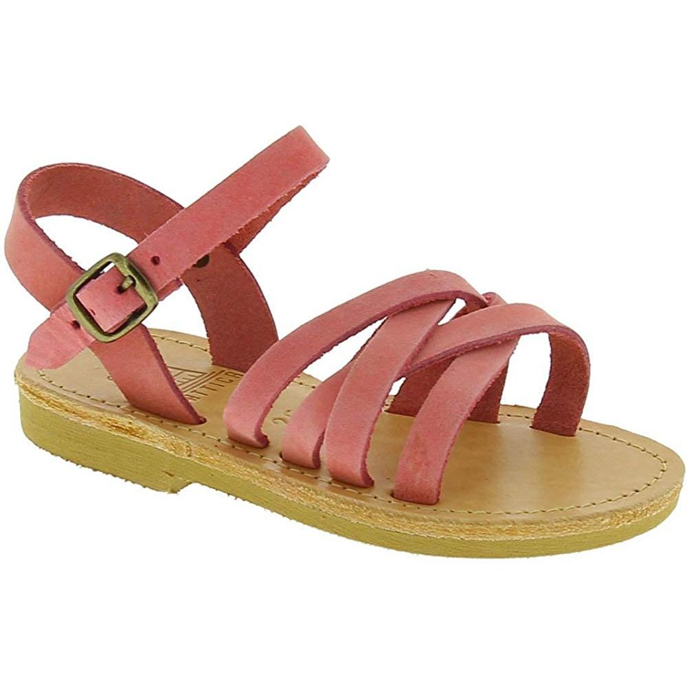 Geflochtene Sandalen für Mädchen aus hell rosa Nubuk leder mit Schnallen verschluss