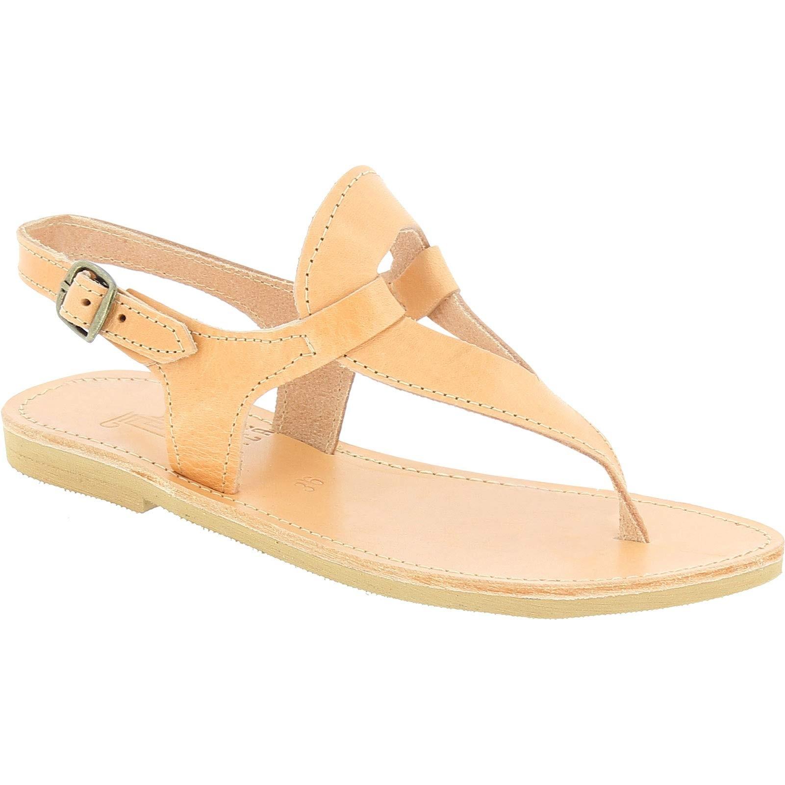 Women's handmade drop-shaped thong sandals in nude calfskin