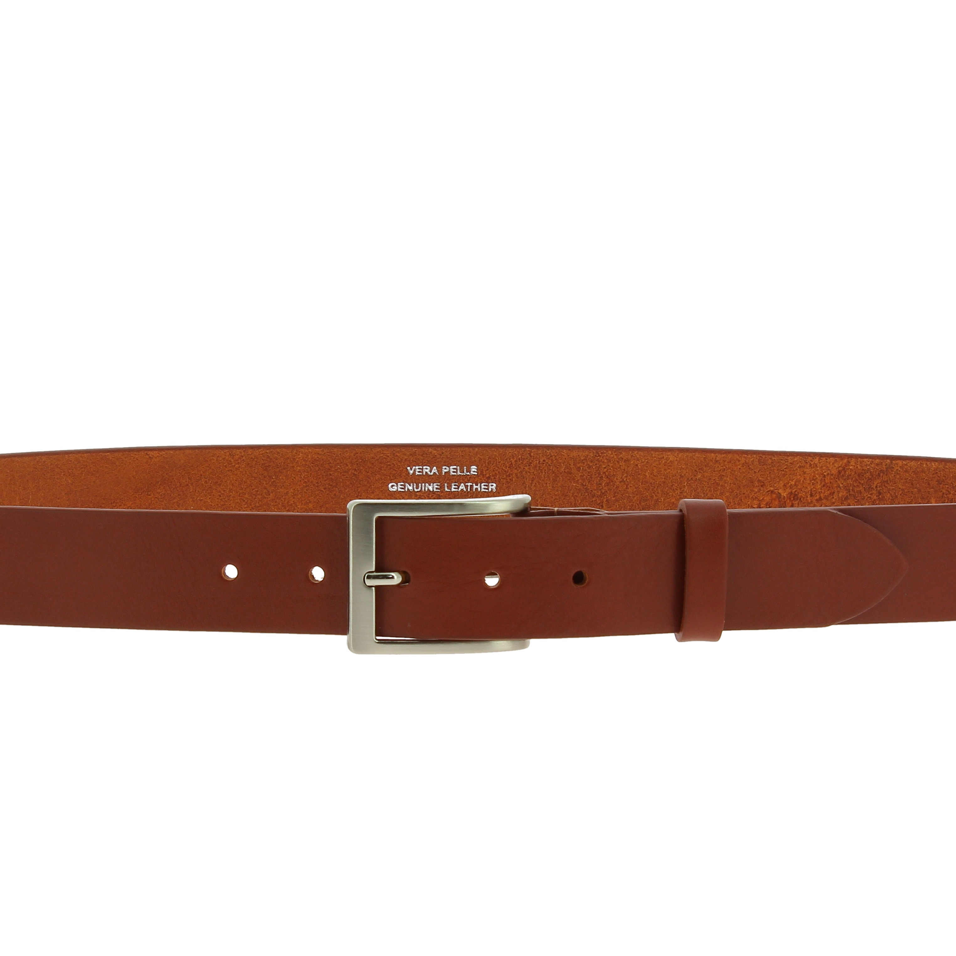 Vegetable tanned leather belt with classic metal buckle