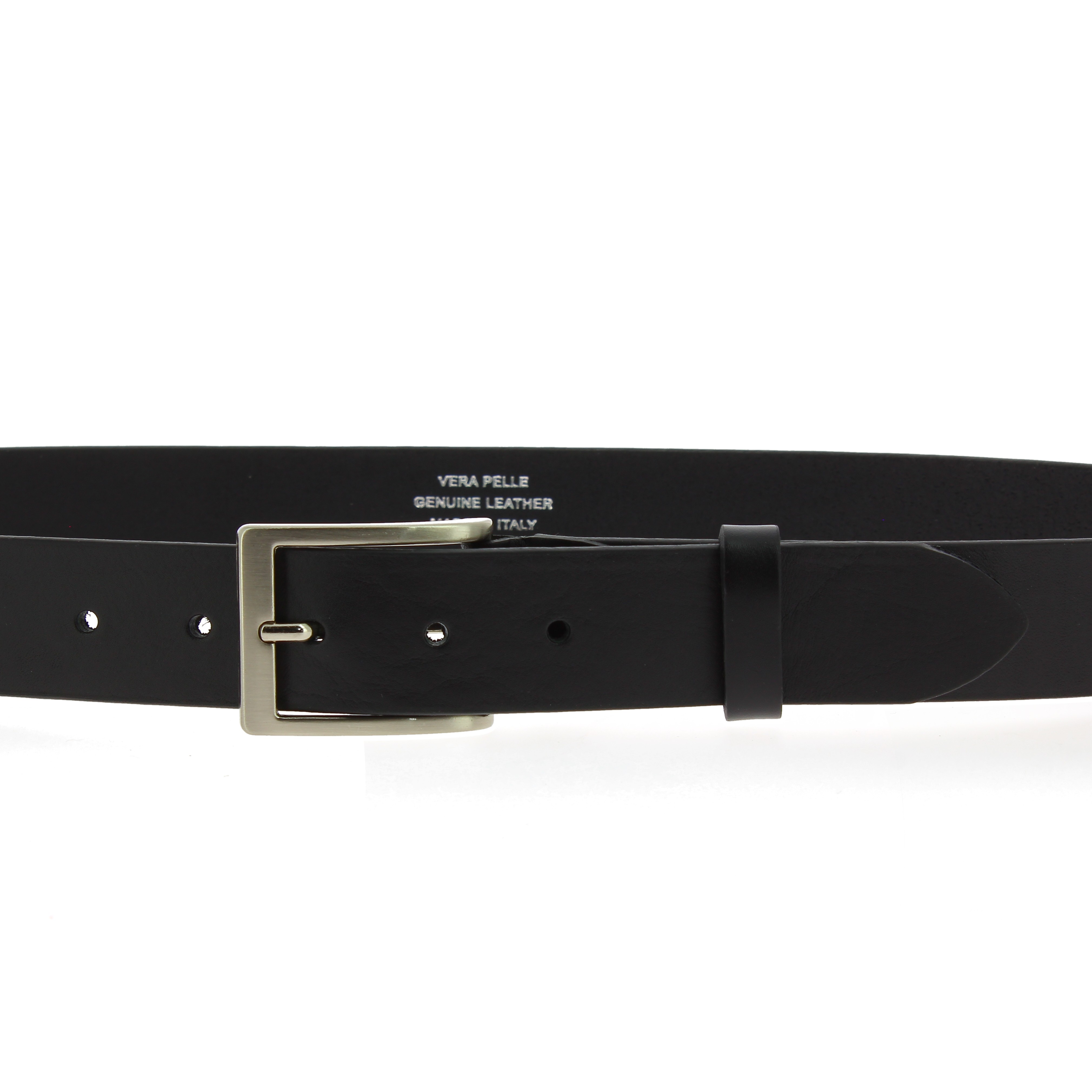 Black vegetable tanned leather belt with metal buckle