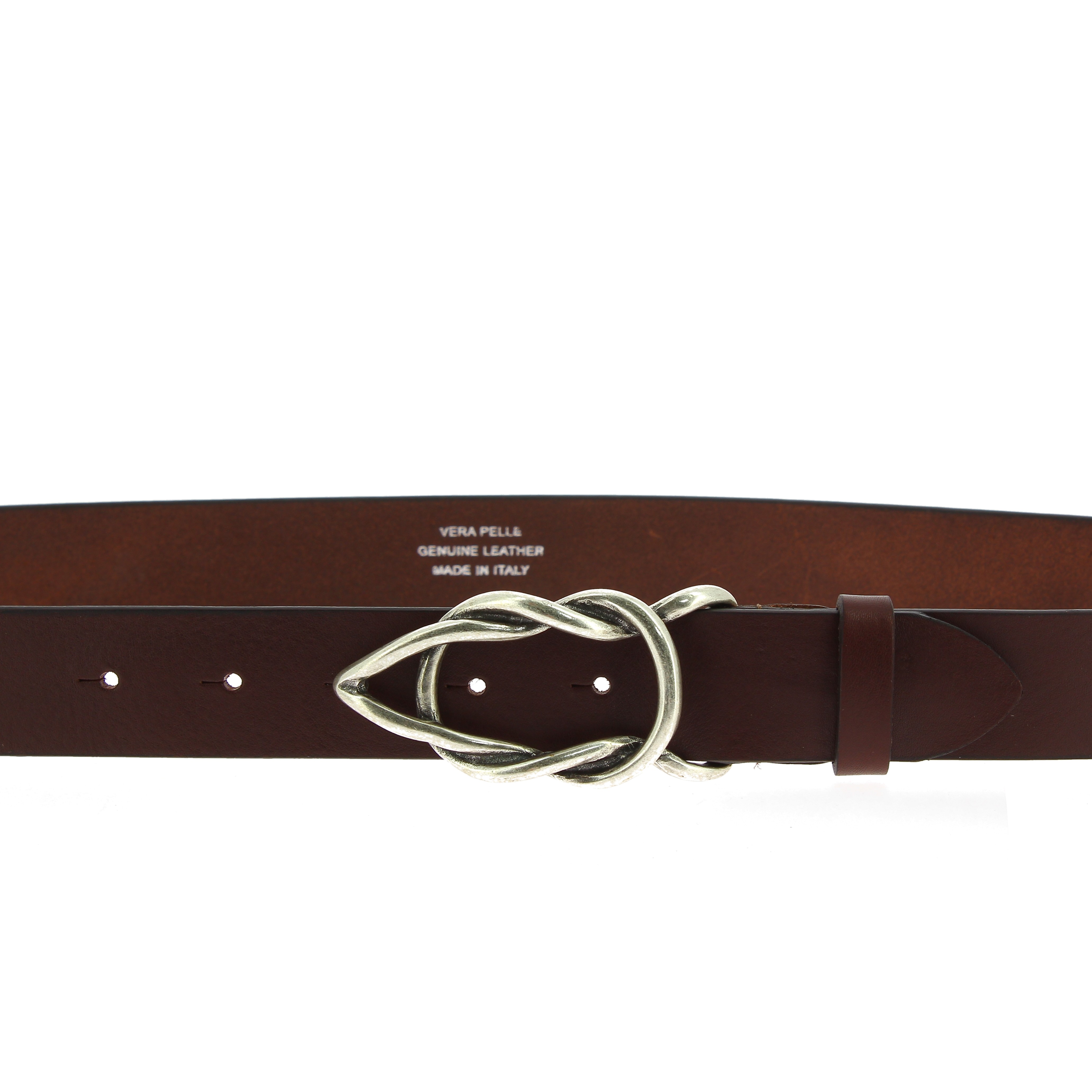 Dark brown bull leather belt with casual metal buckle