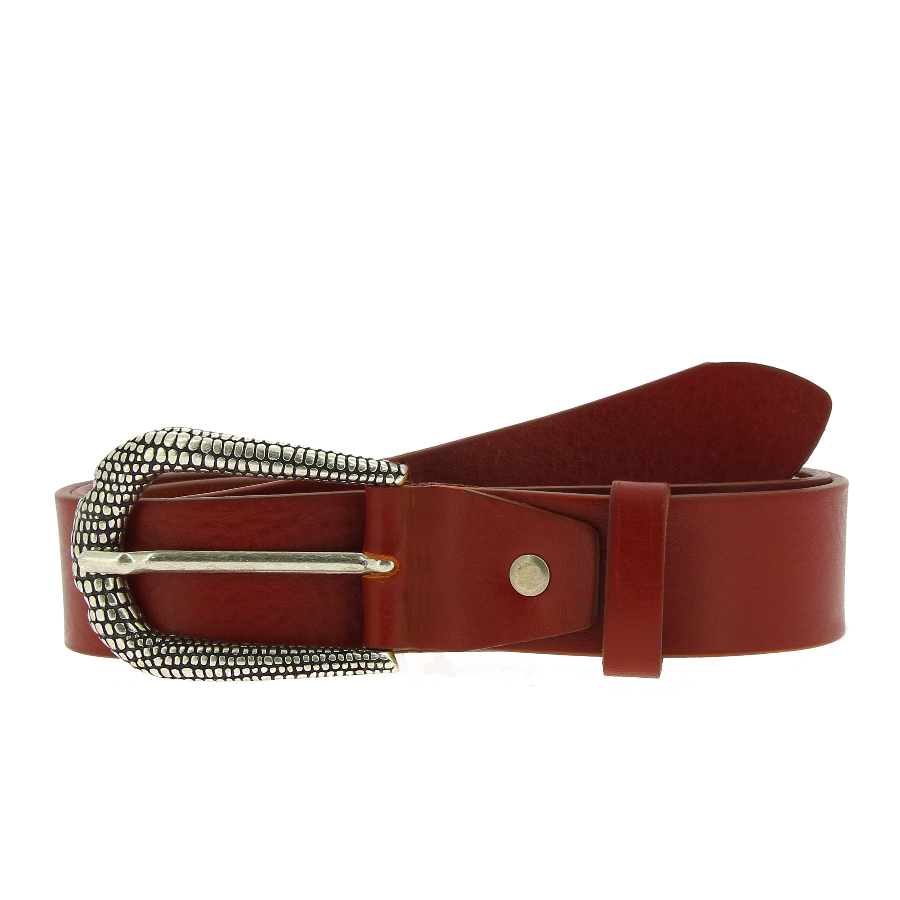 Ceinture en cuir marron avec boucle en métal écaillé