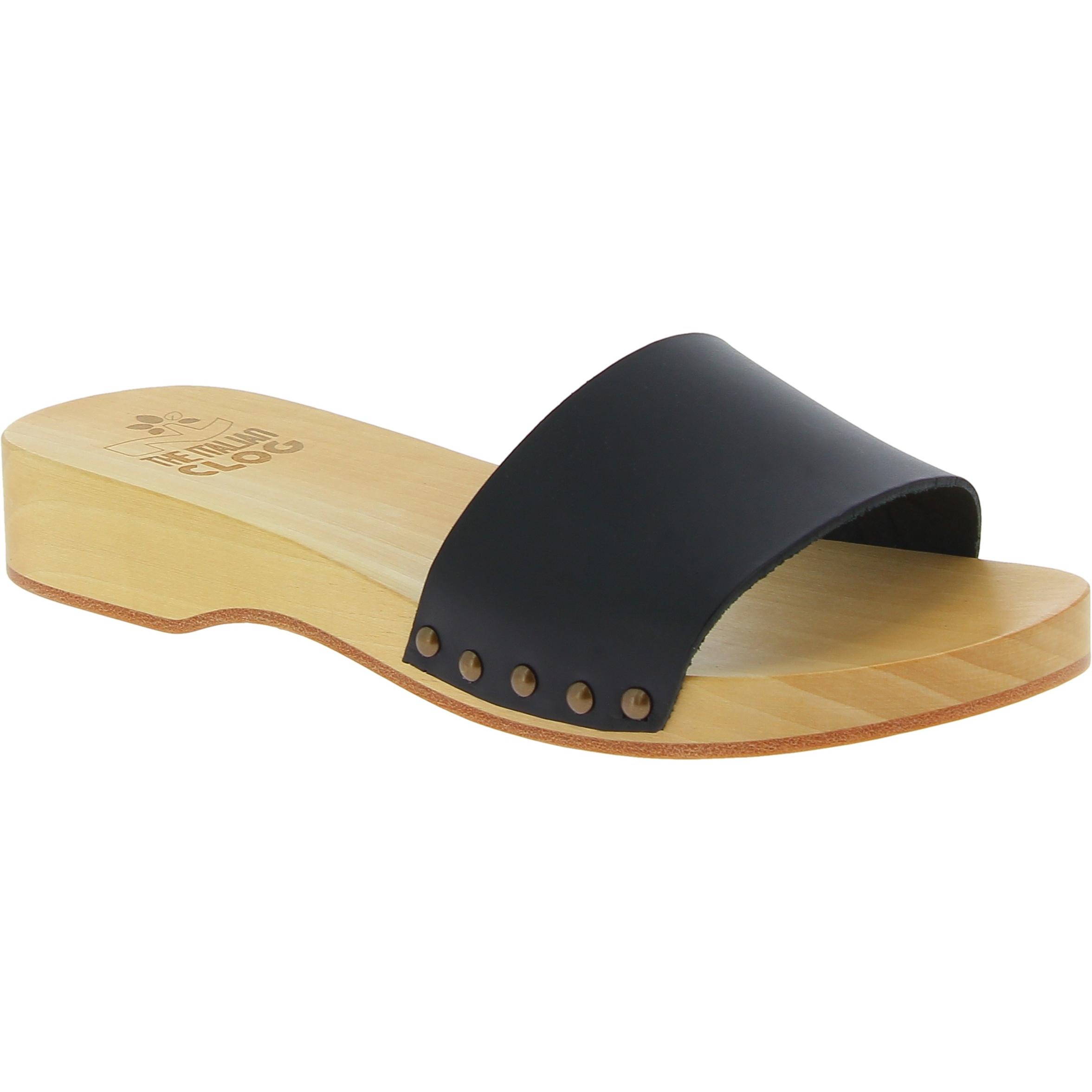 Handmade wooden clogs for men with black leather band