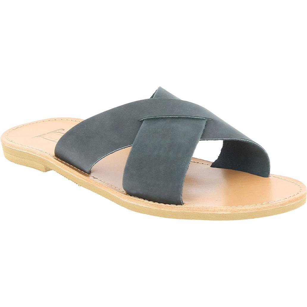 Sandalias para hombre con bandas cruzadas en piel nobuck marrón oscuro