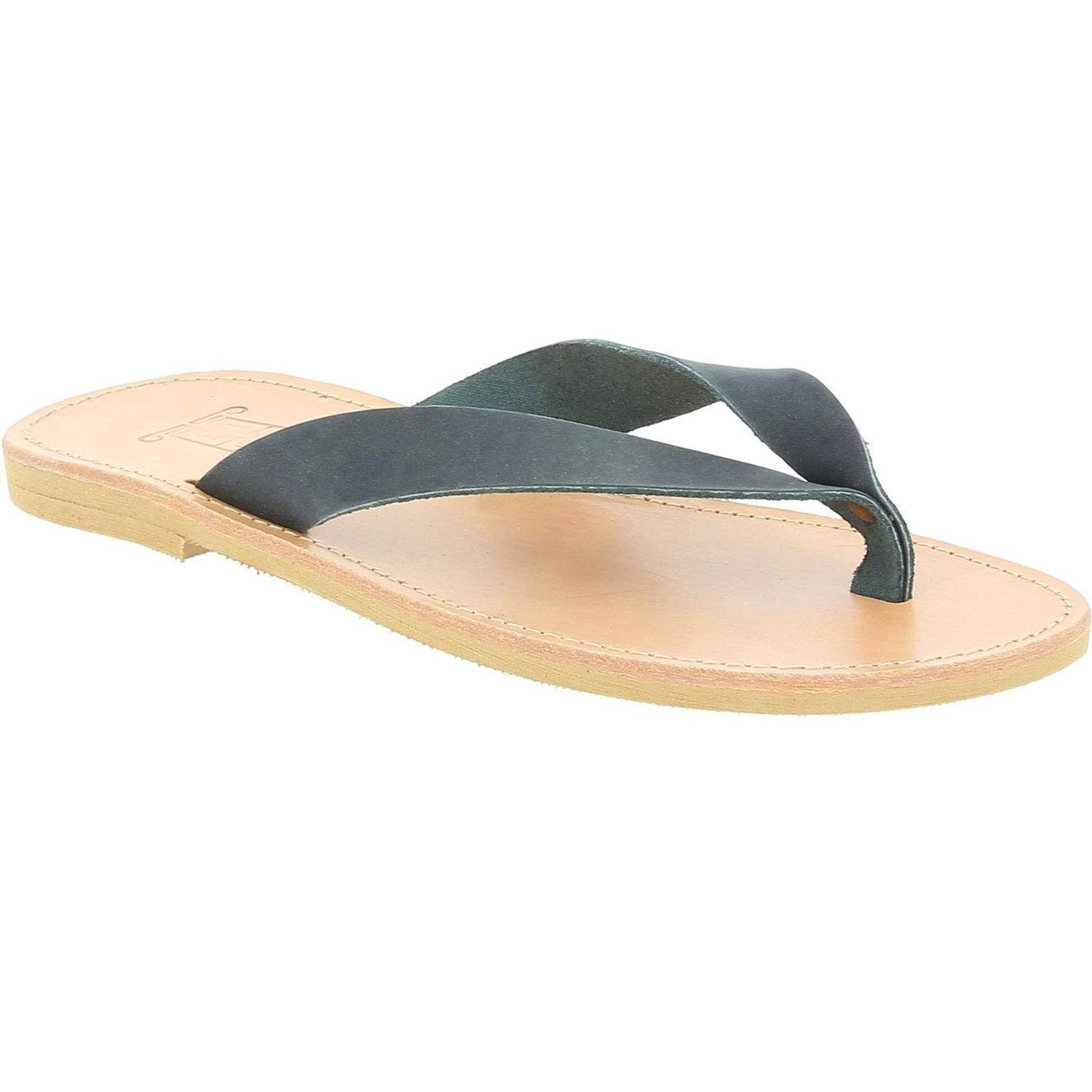 Men's handmade slip-on thong sandals in black nubuck leather