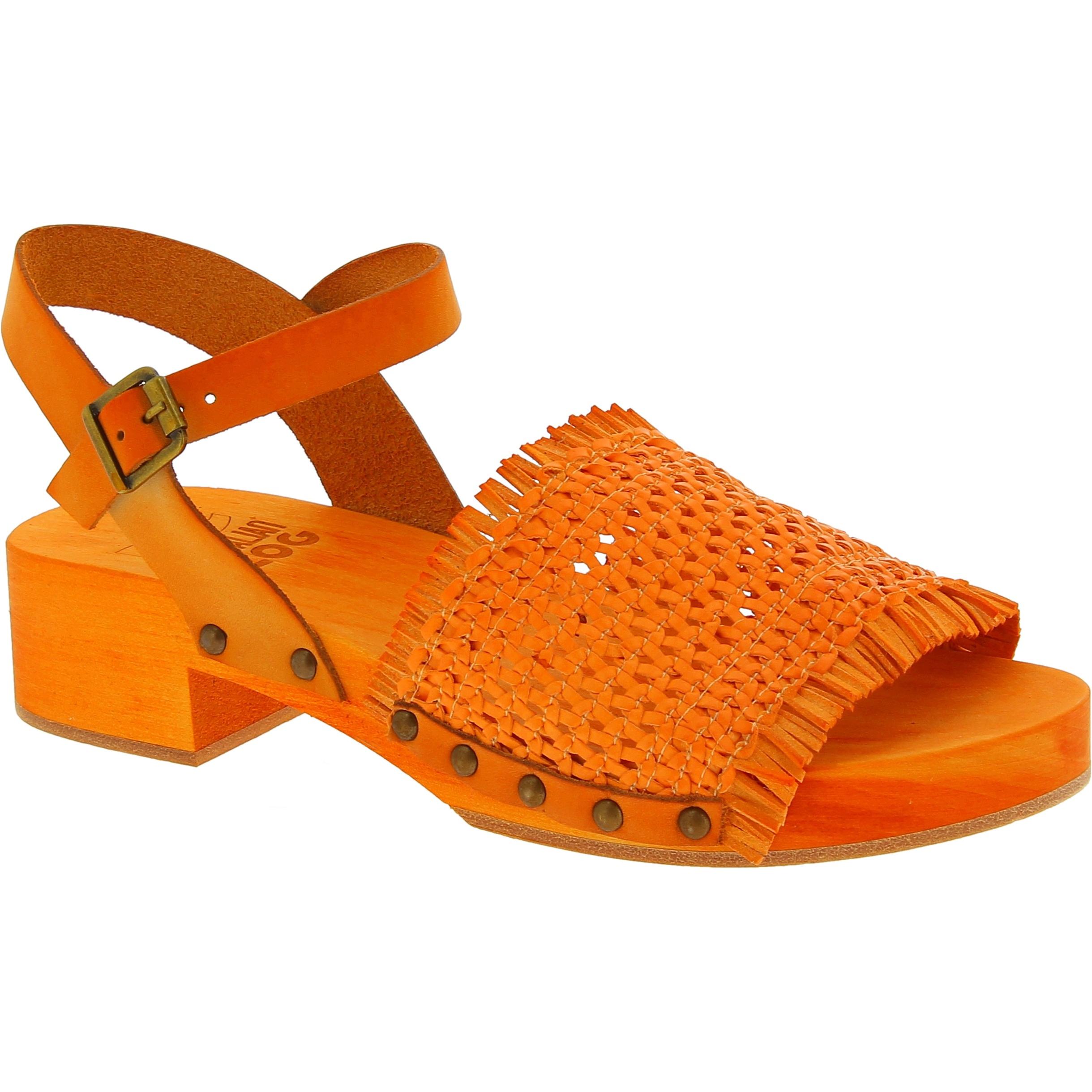 Oranges Mules für Damen mit gewebte Leder band Handgefertigte