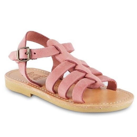 Girl's sandals in soft pink nubuck leather with buckle closure