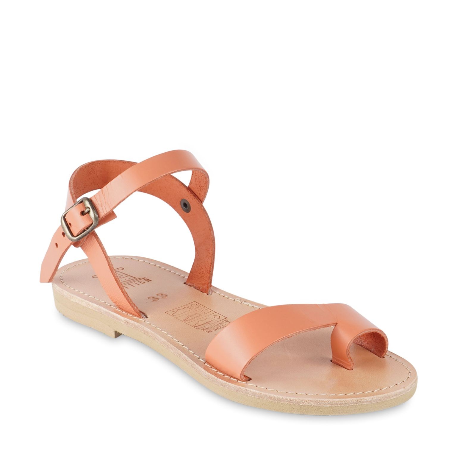 Child's sandals in orange calfskin with buckle closure