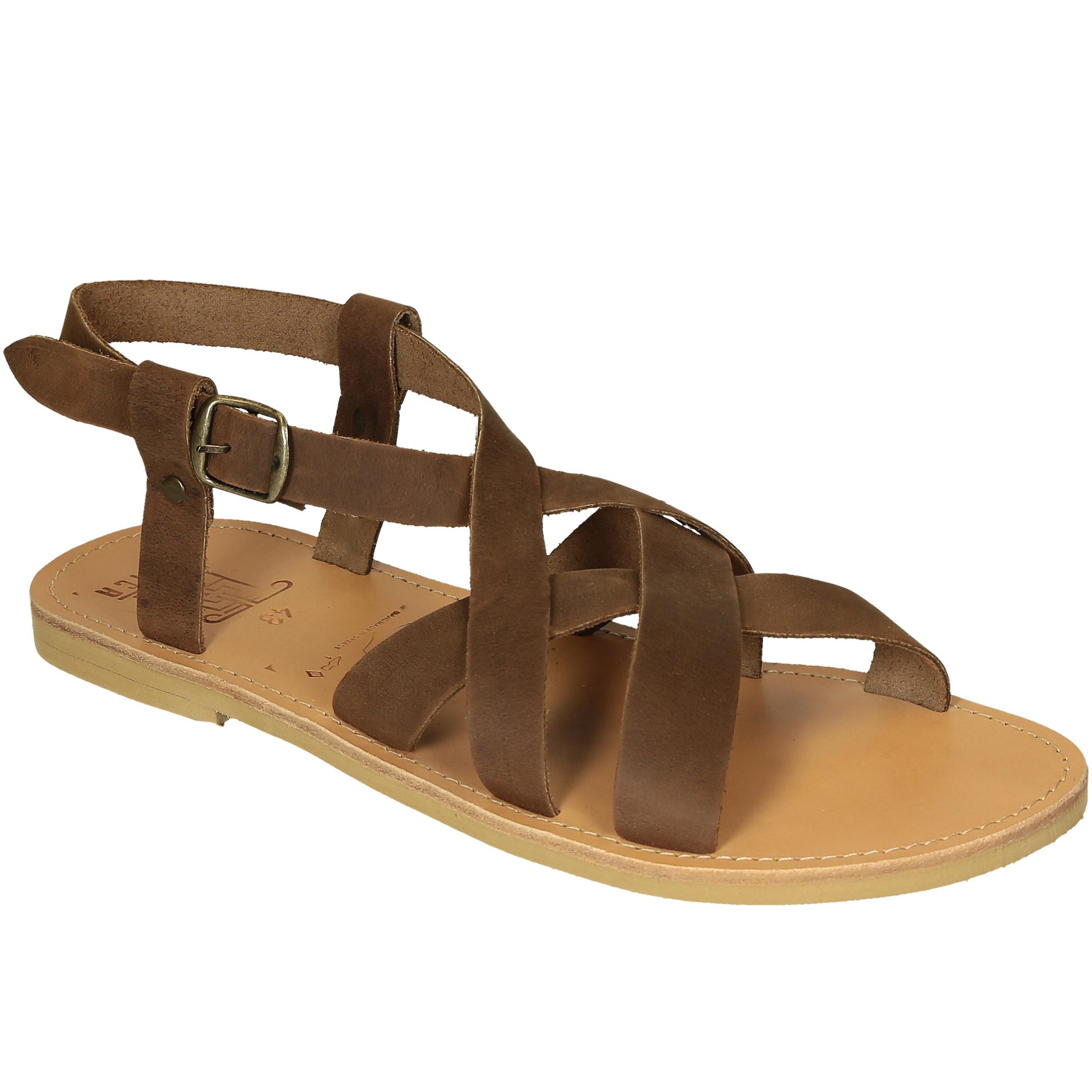 Men's handmade thong sandals in brown nubuck leather