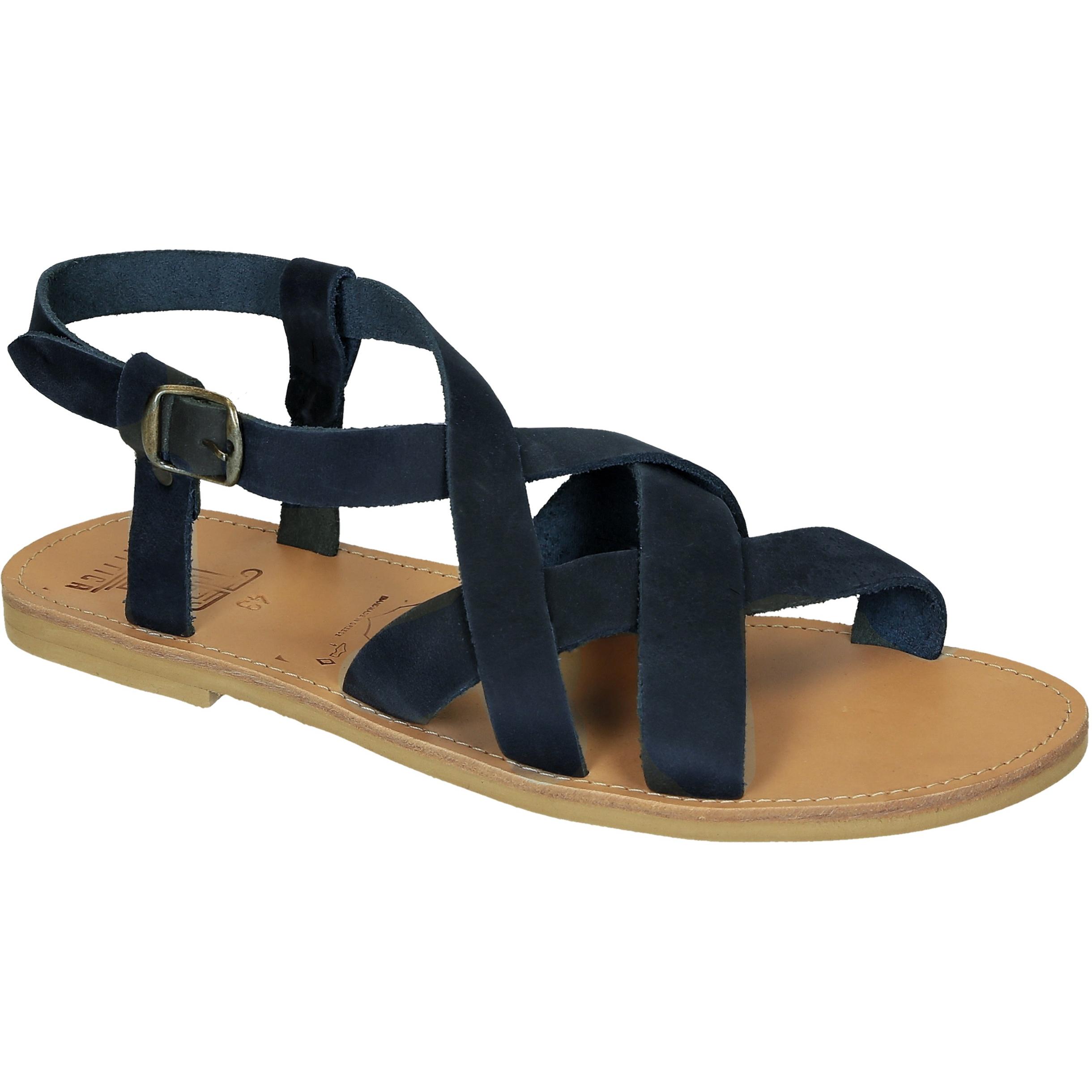 Men's handmade thong sandals in blue nubuck leather