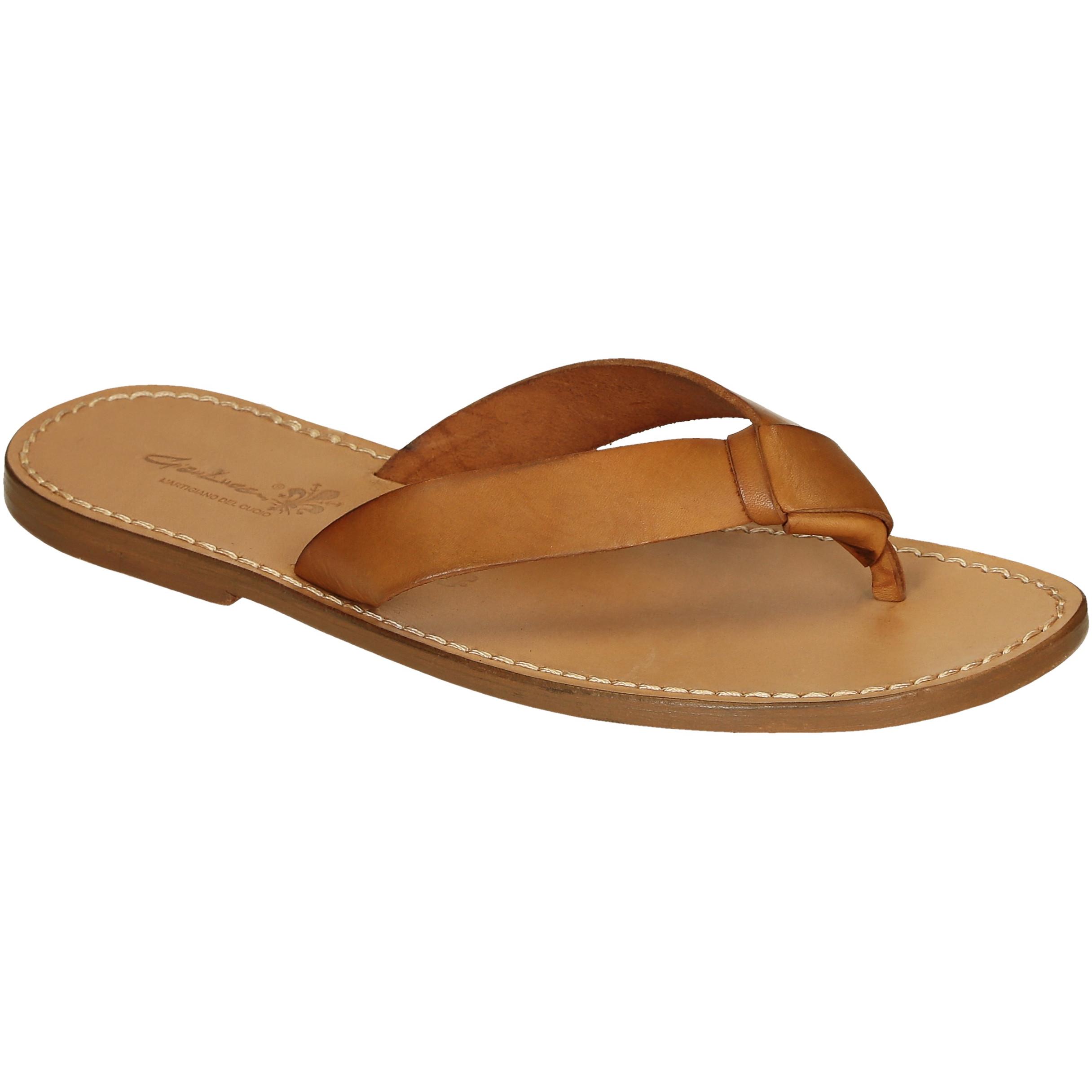 Handgefertigte Braune Herren-Zehensandalen leder