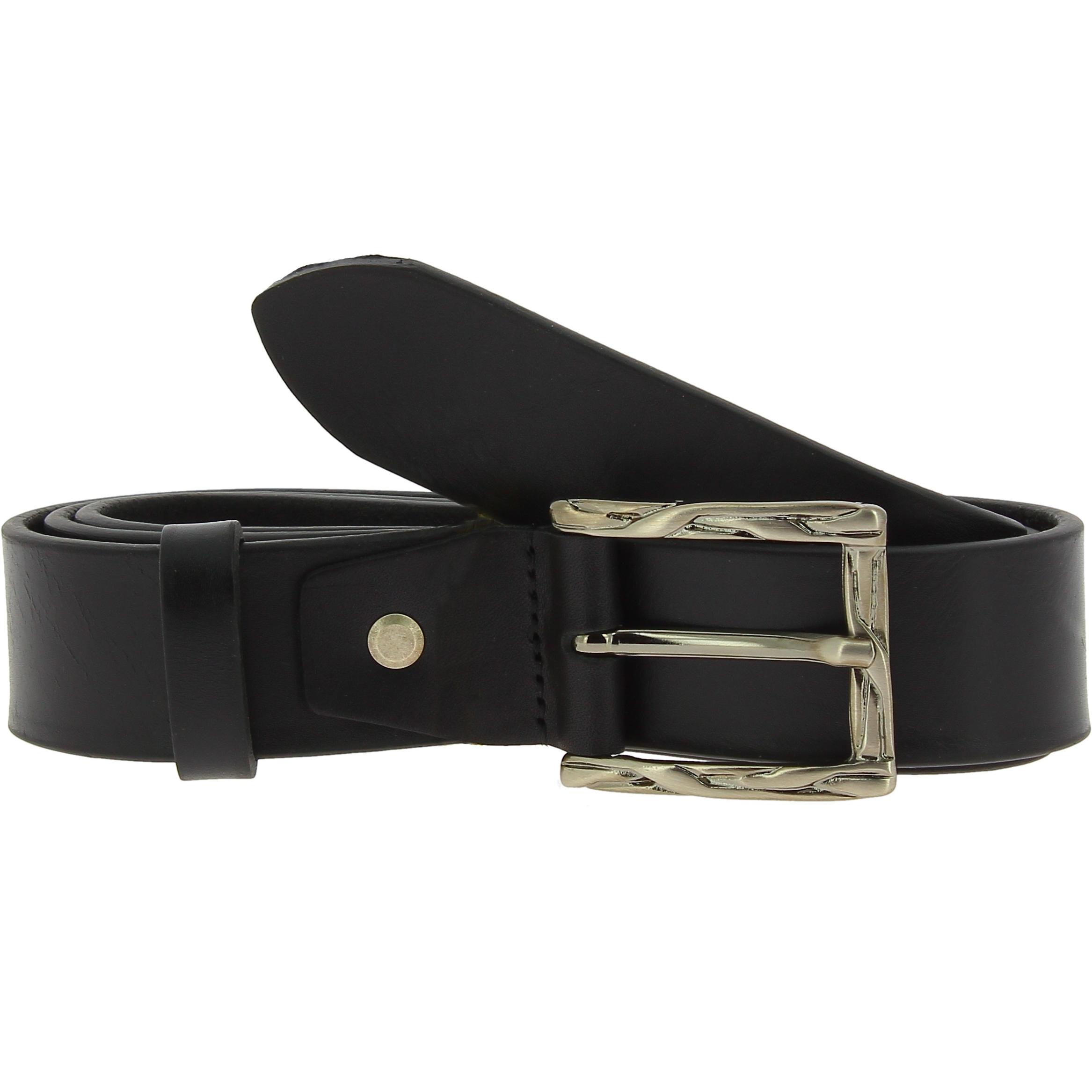 Genuine black leather belt with classic rectangular metal buckle