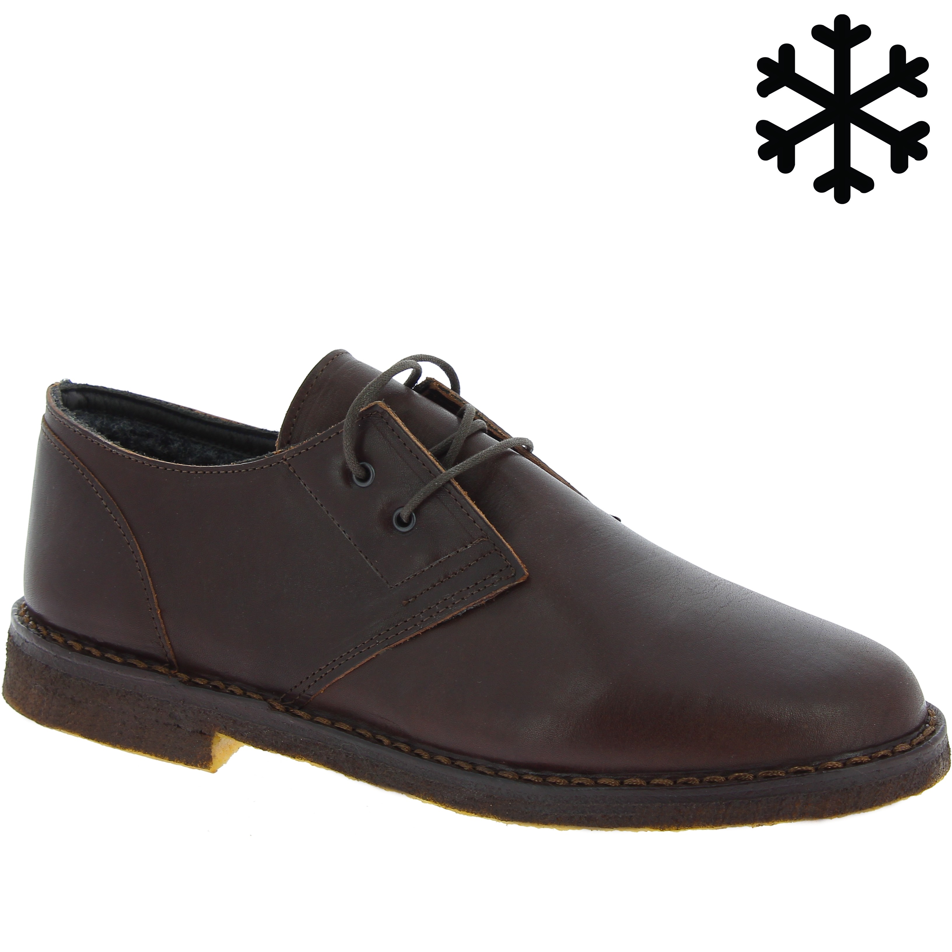 Men's dark brown leather low top shoes with winter lining