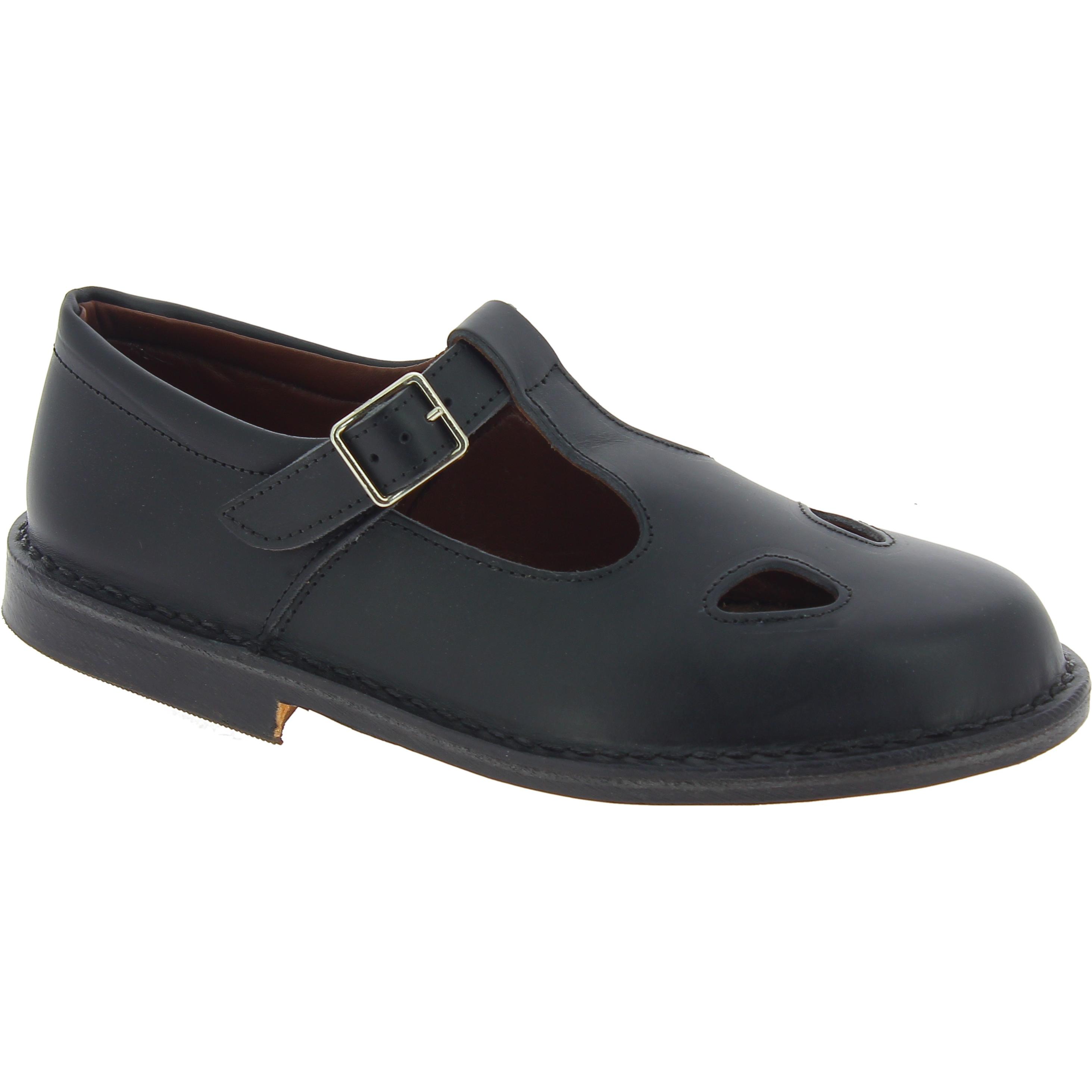 Women's black leather t-strap low top shoes handmade in Italy