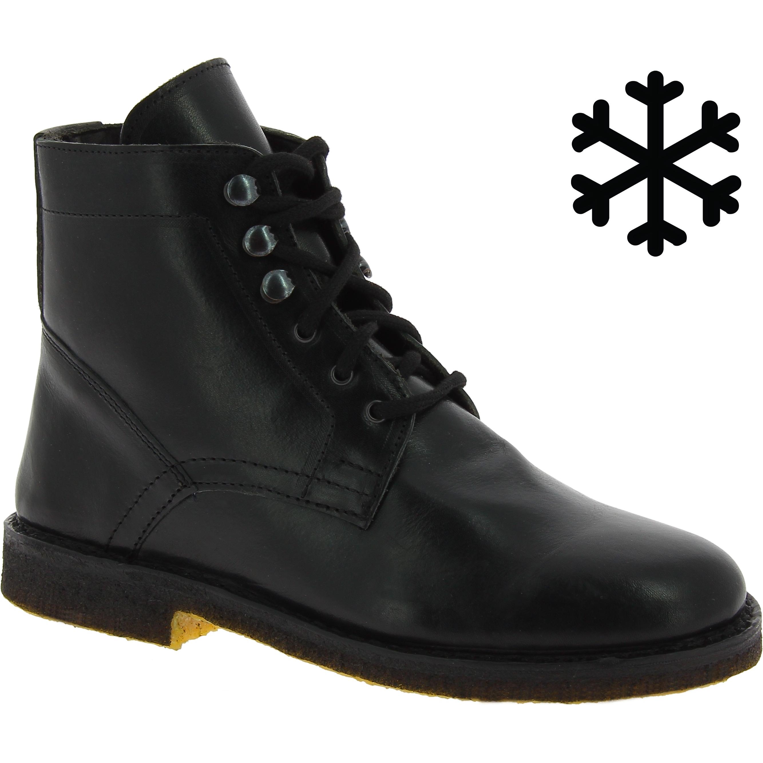 Bottines femme en cuir noir artisanales avec doublure d'hiver