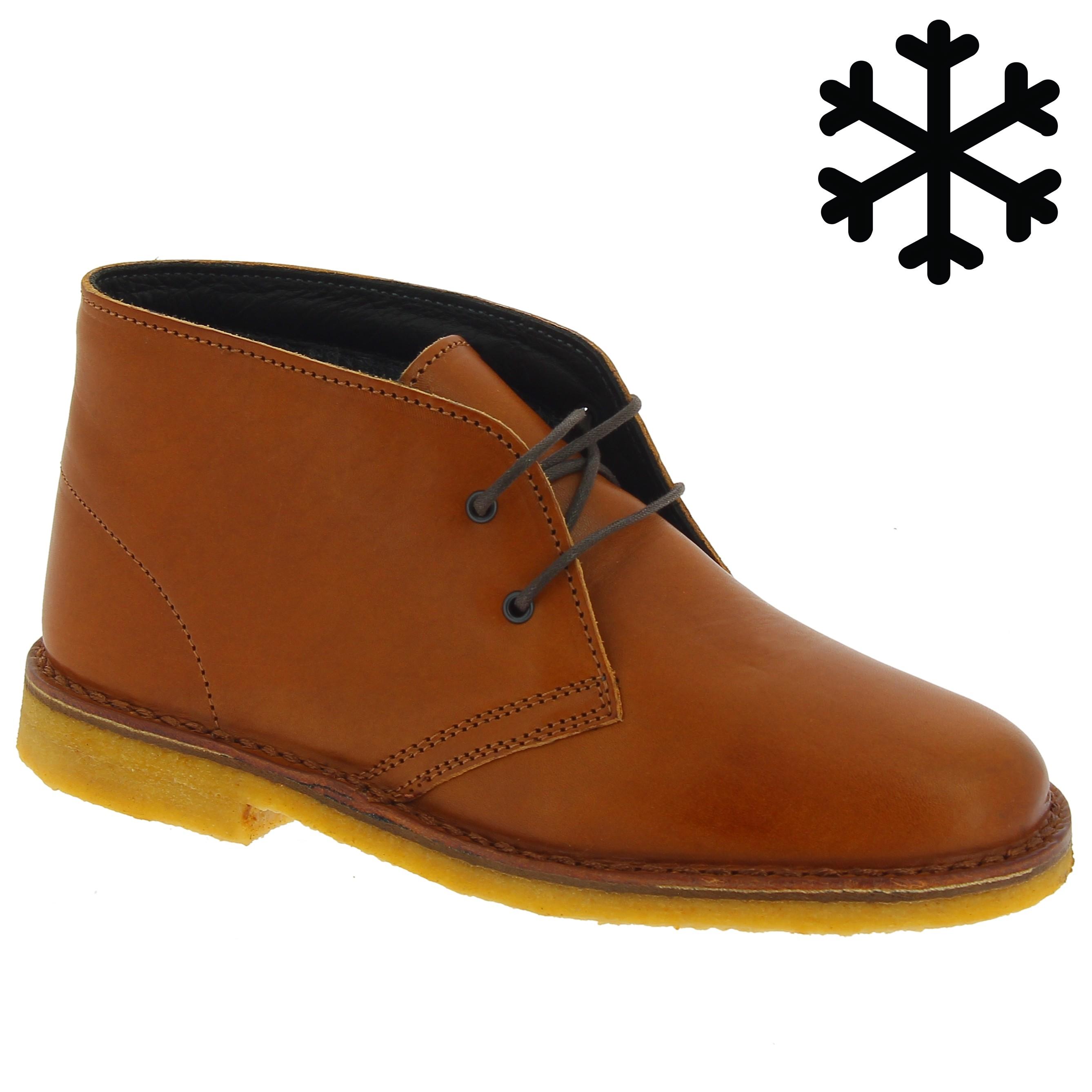 Women's tan leather chukka boots with winter lining