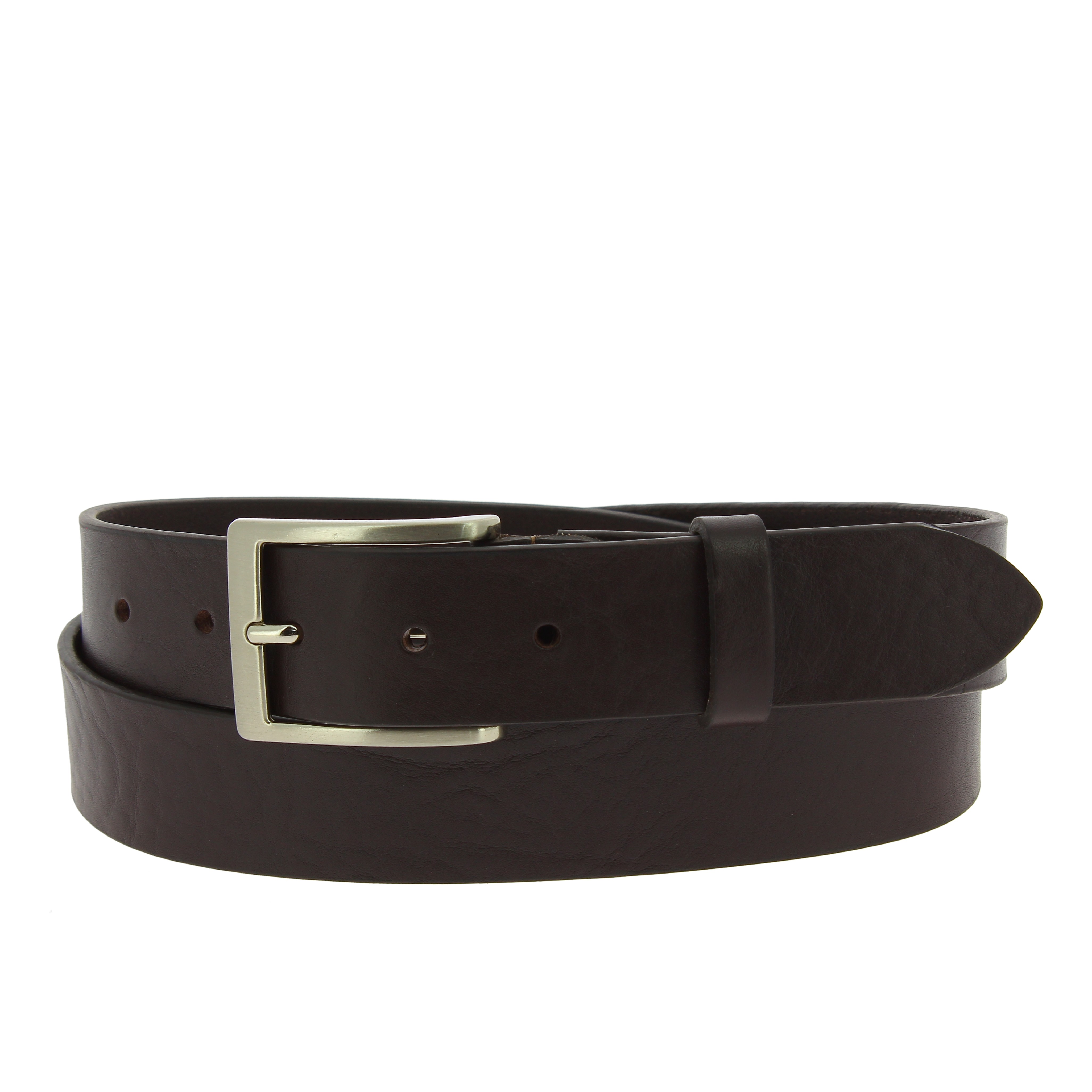 Vegetable tanned dark brown leather belt women with metal buckle