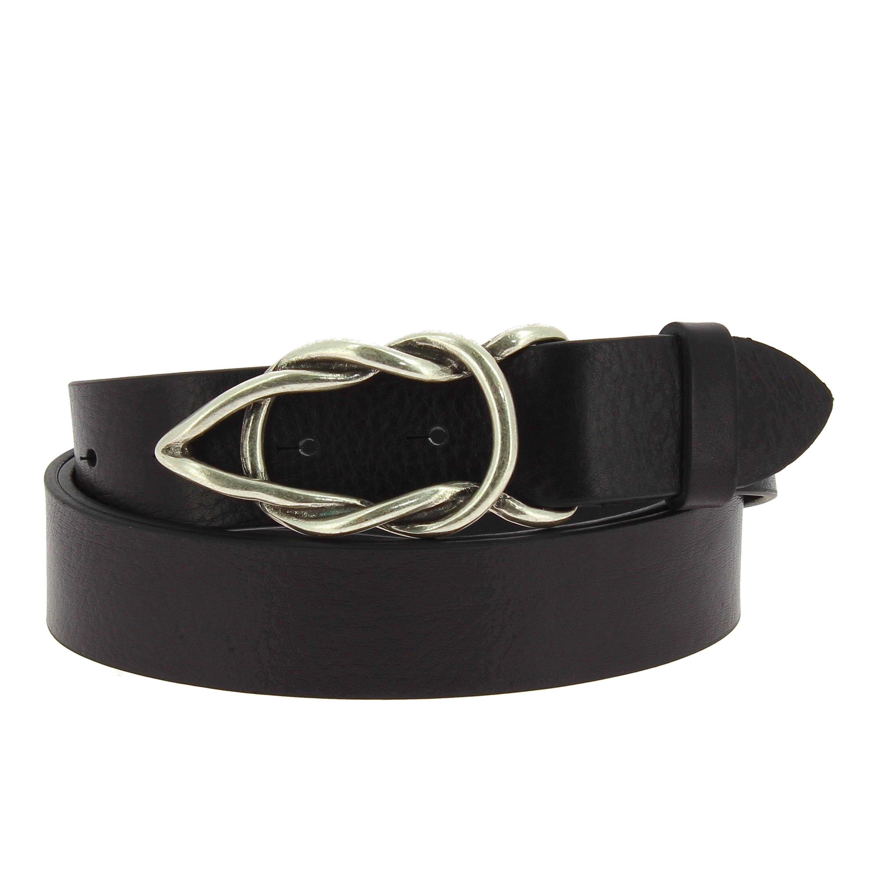 Ceinture femme en cuir de taureau noir avec boucle en métal