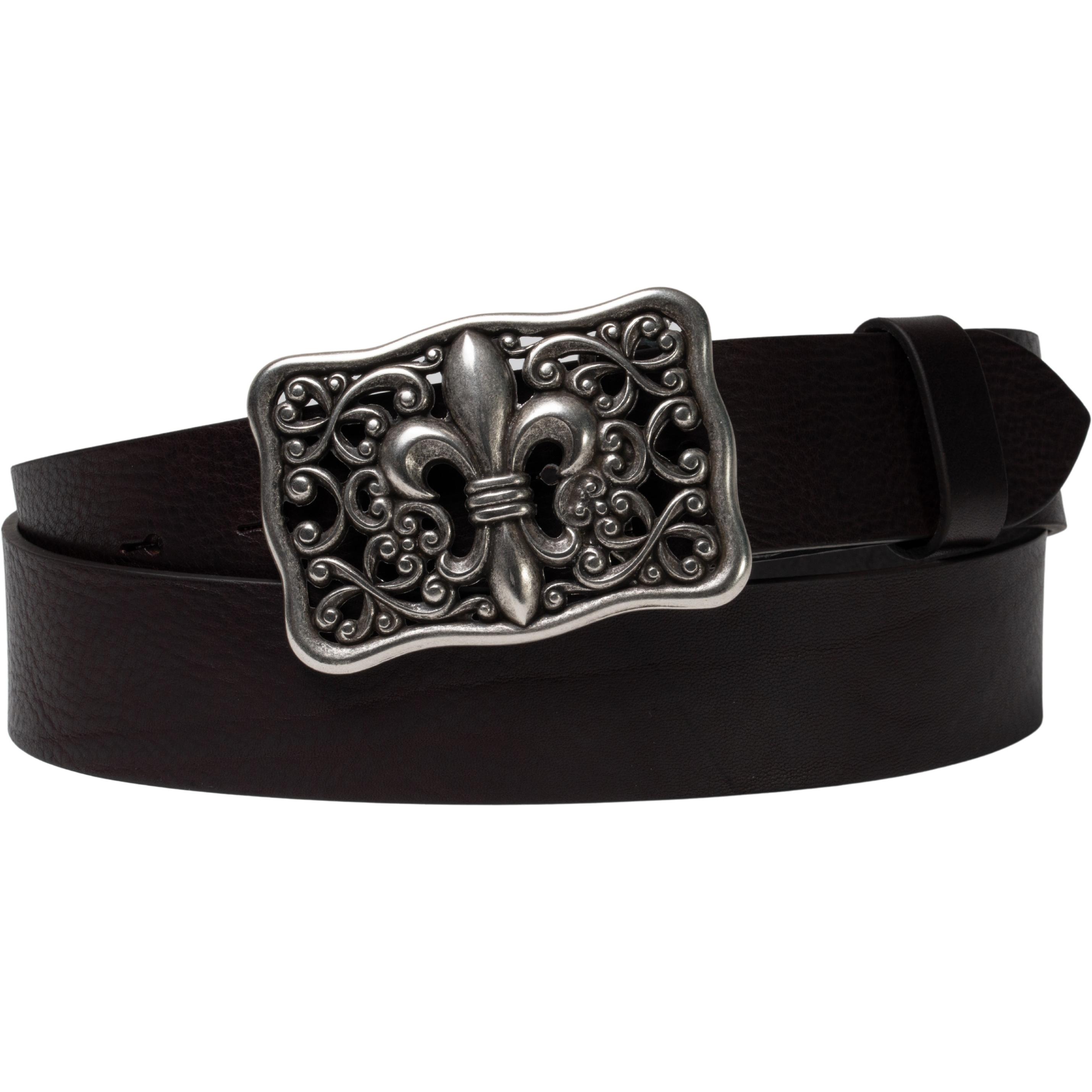 Handcrafted dark brown leather belt with Florentine lily buckle