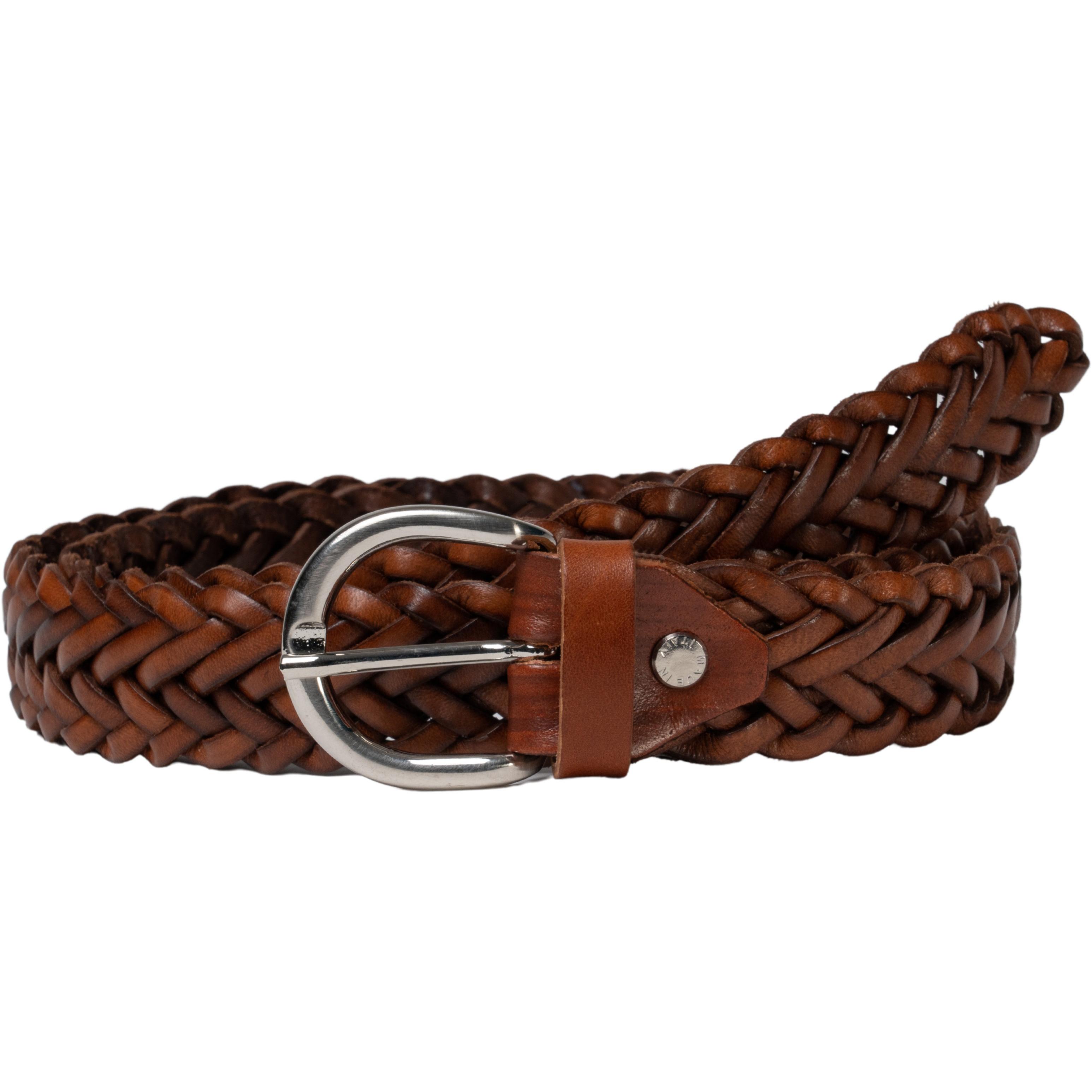 Ceinture pour femme tressée à la main en cuir cognac au tannage végétal