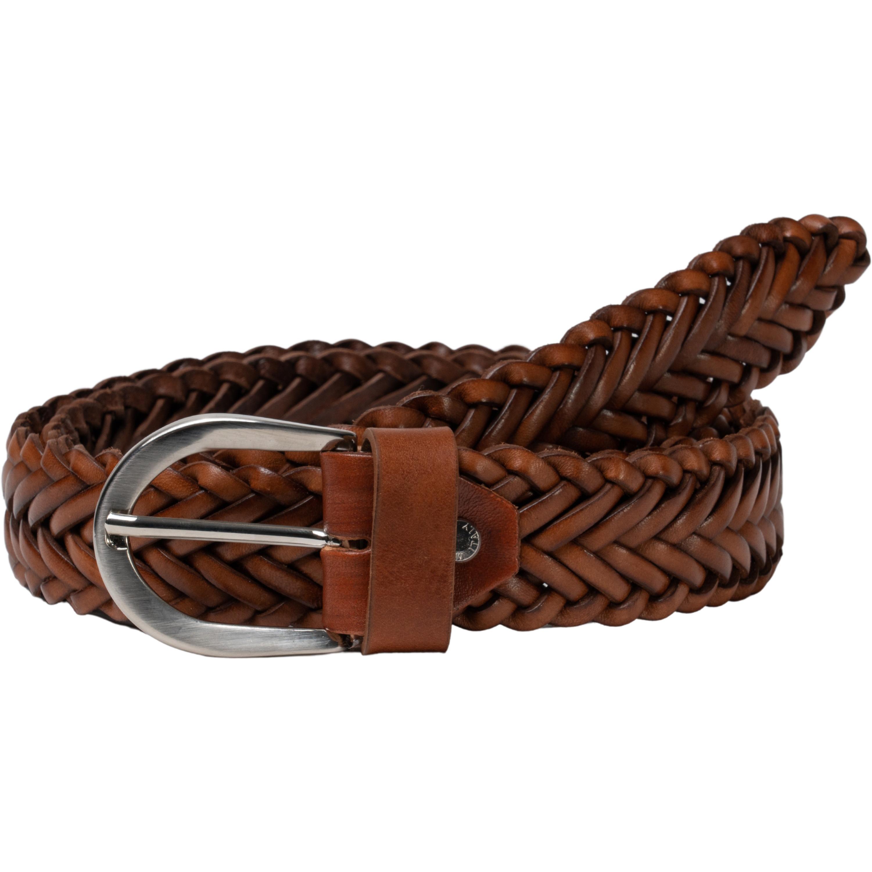 Ceinture tressée à la main en cuir cognac au tannage végétal