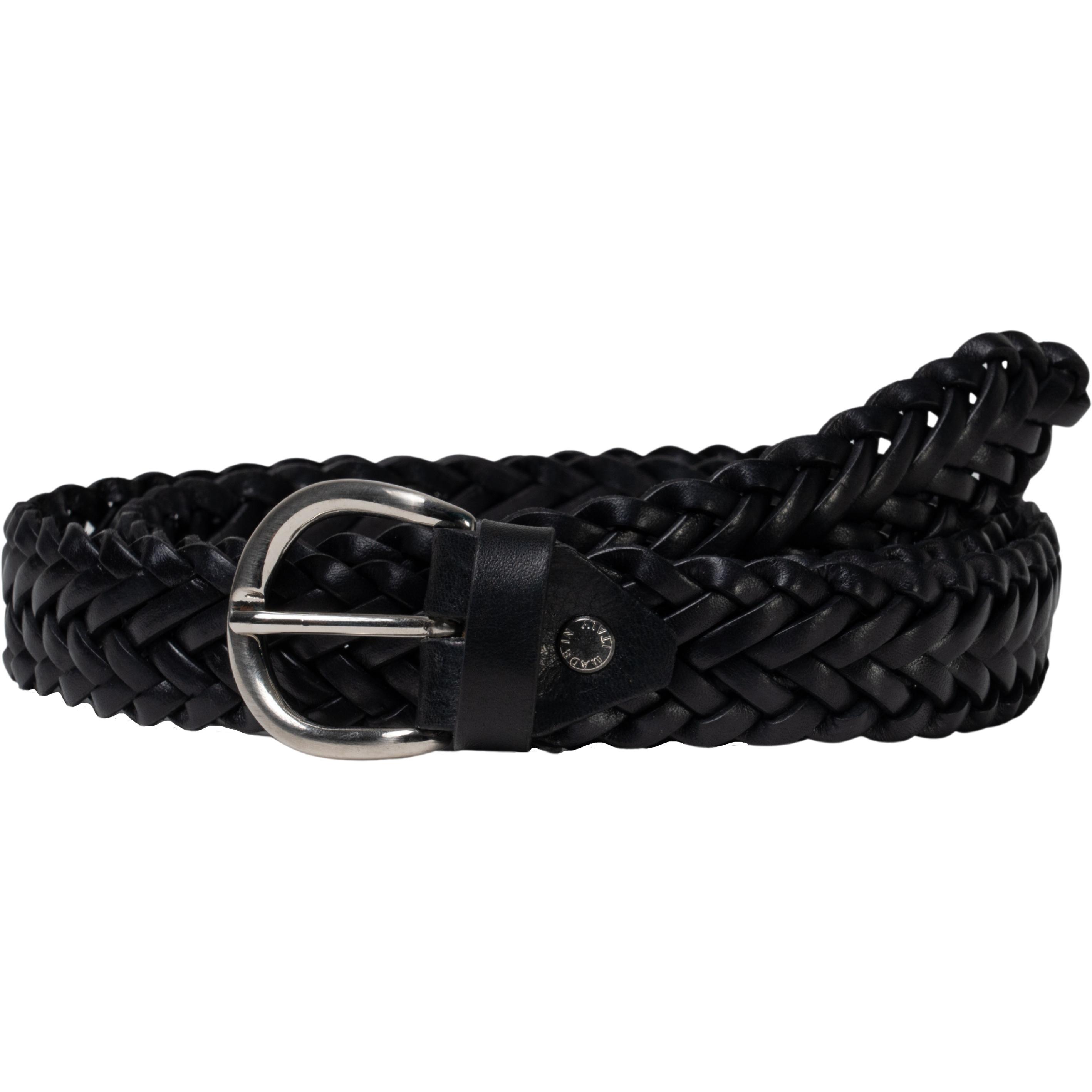 Handmade unisex braided belt in black vegetable tanned leather