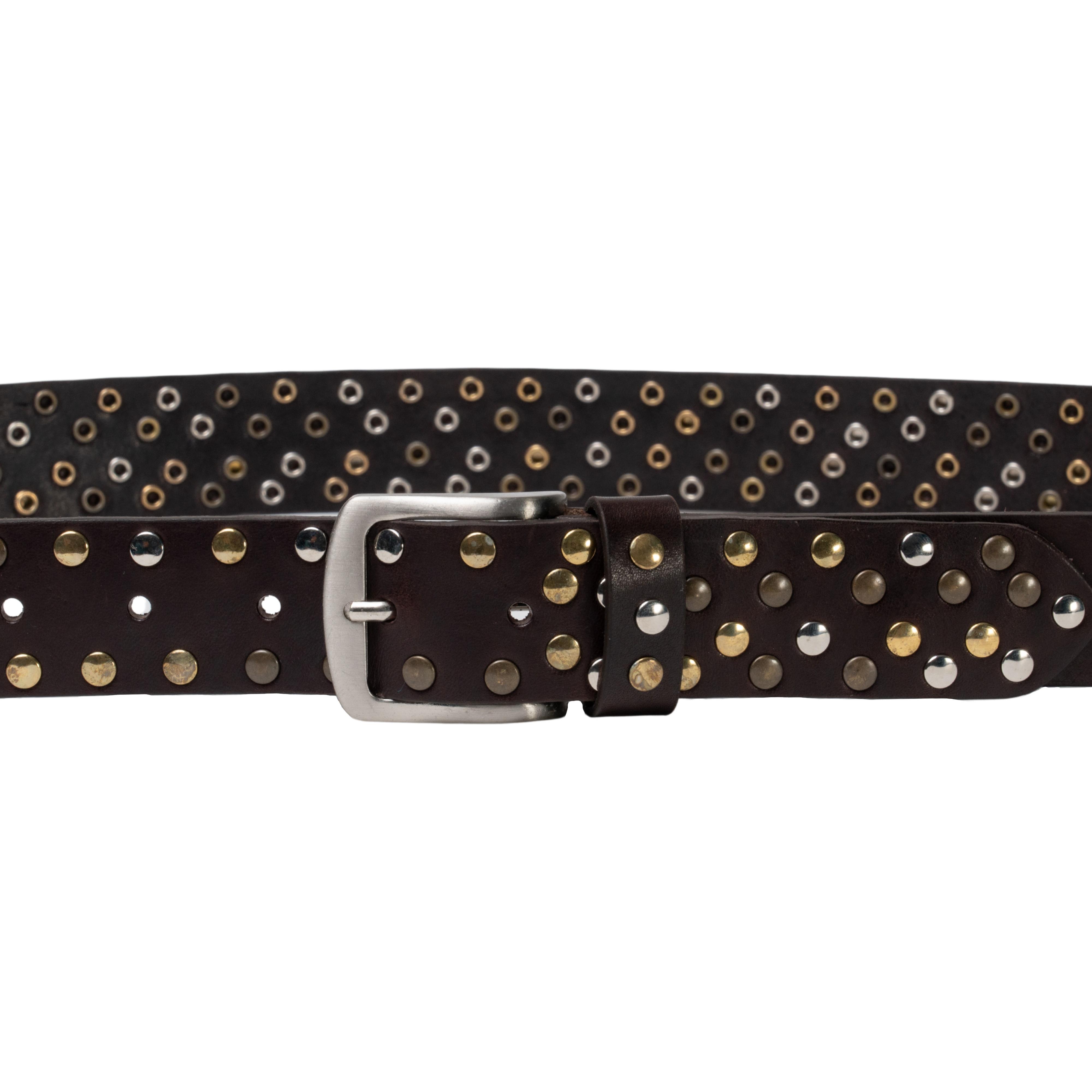 Handmade metal studded leather belt dark brown color unisex