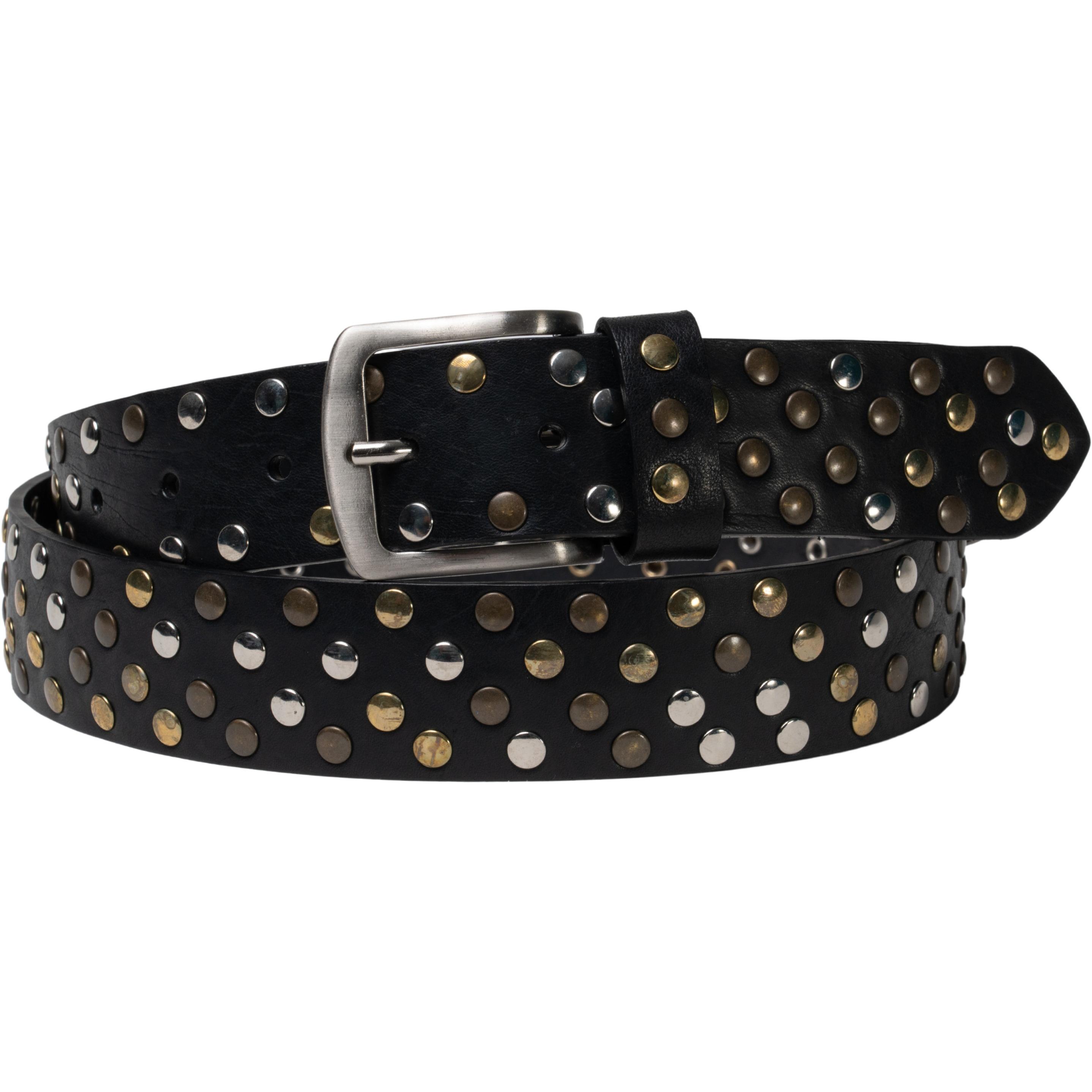 Ceinture cloutée en cuir noir de 3,5 cm unisexe