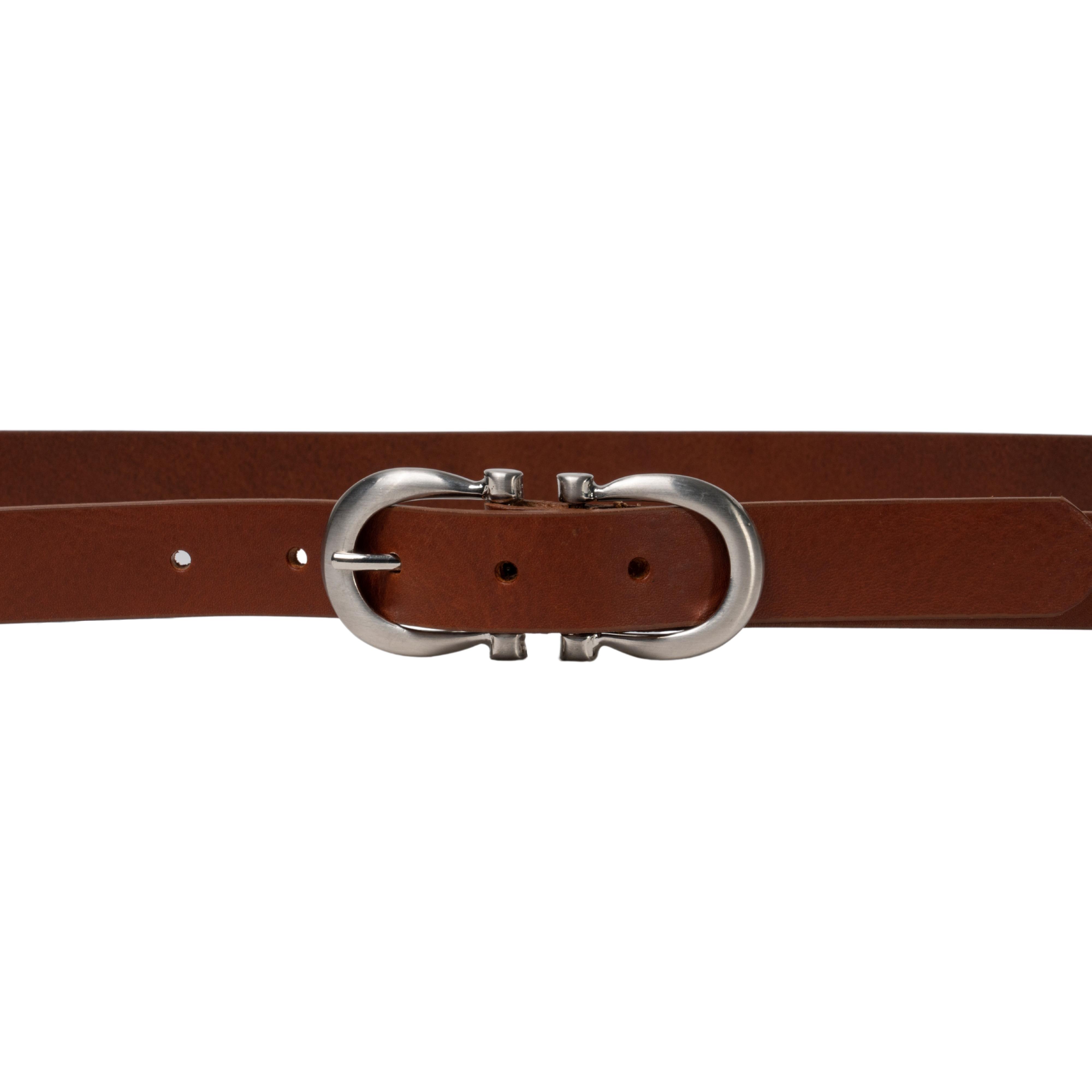 Ceinture en cuir veritable brandy avec boucle rectangulaire en métal classique