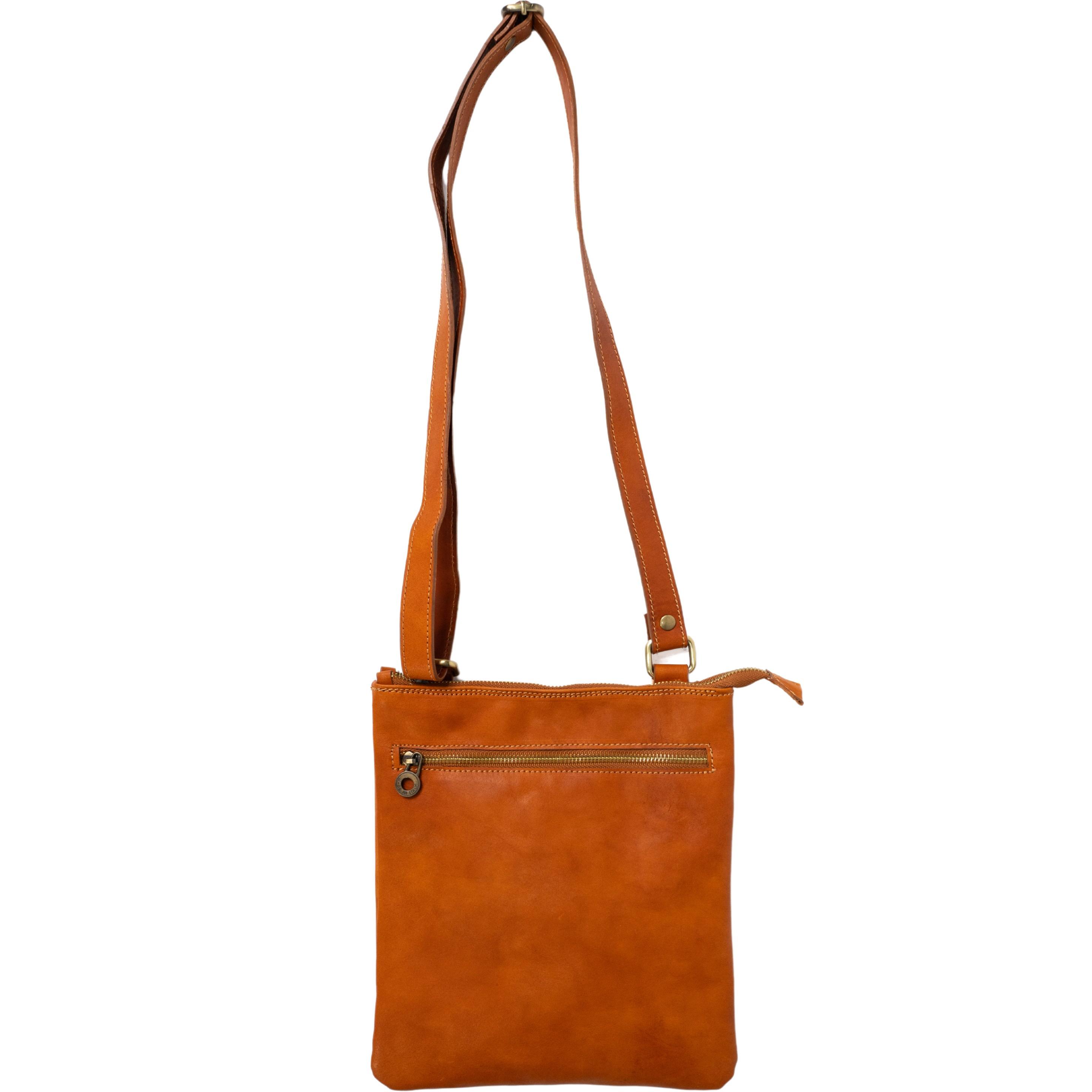 Satchel bag in genuine tan calf leather handmade in Italy