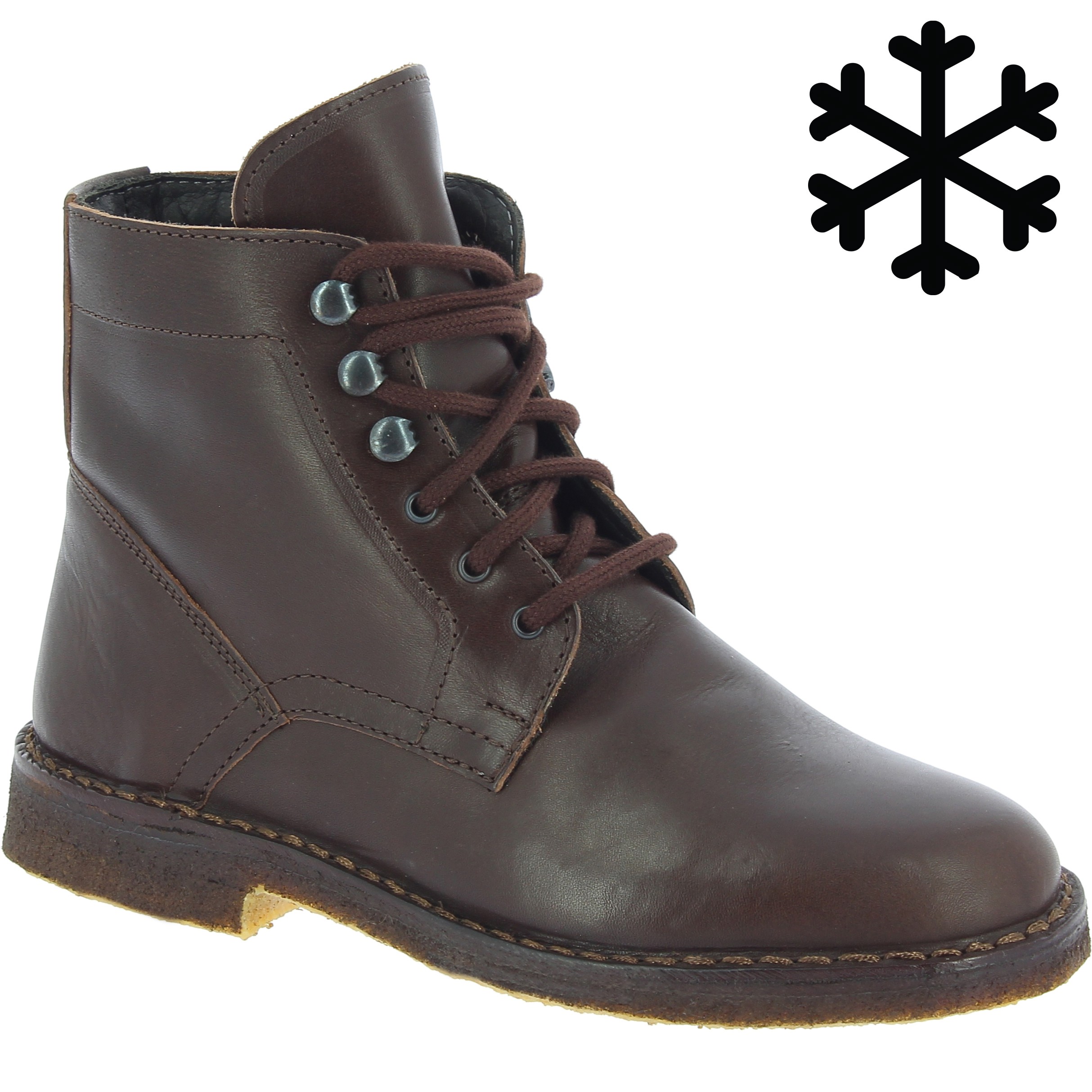 Bottines femme en cuir marron foncé artisanales avec doublure d'hiver