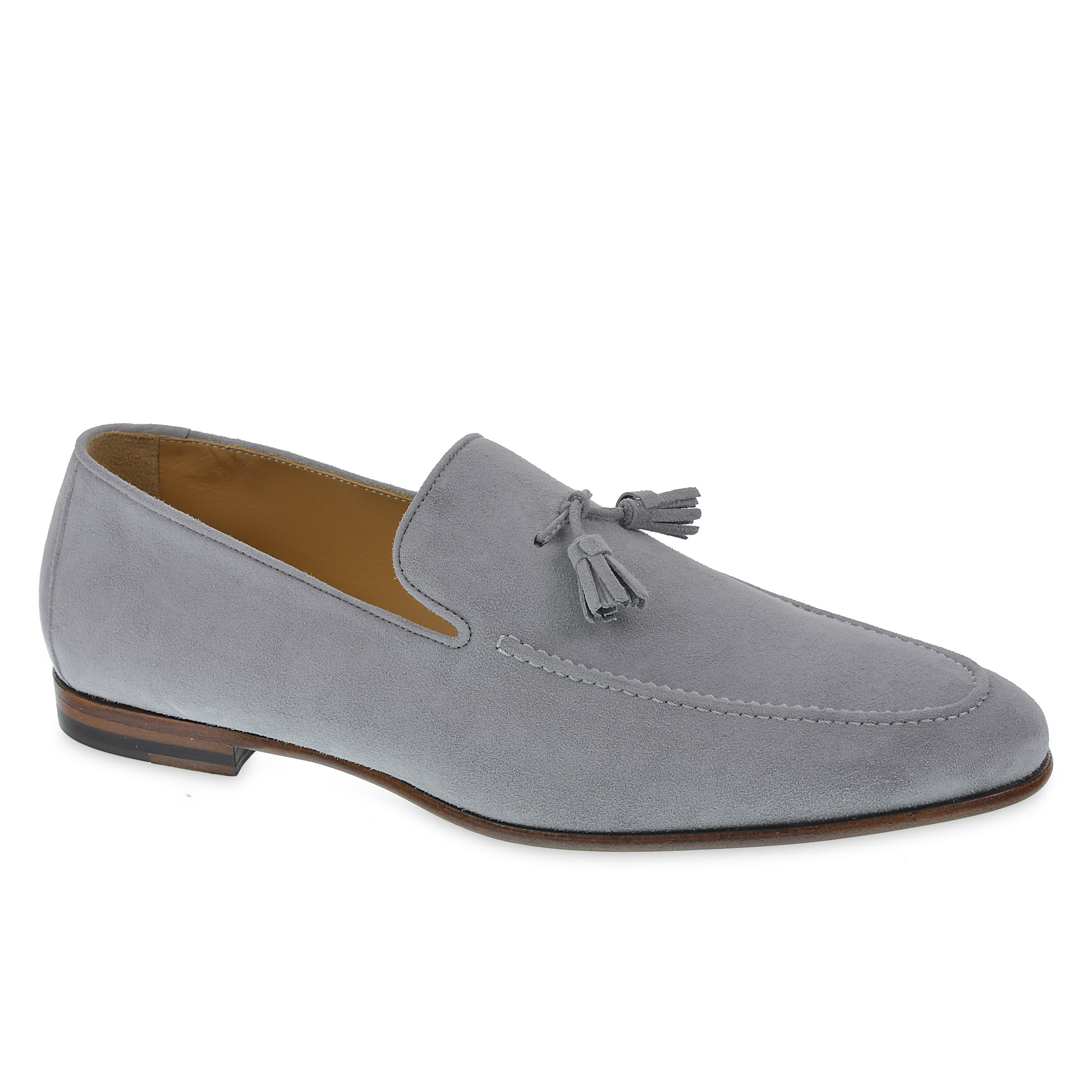 Gray suede tassel loafer handmade by Fratelli Borgioli