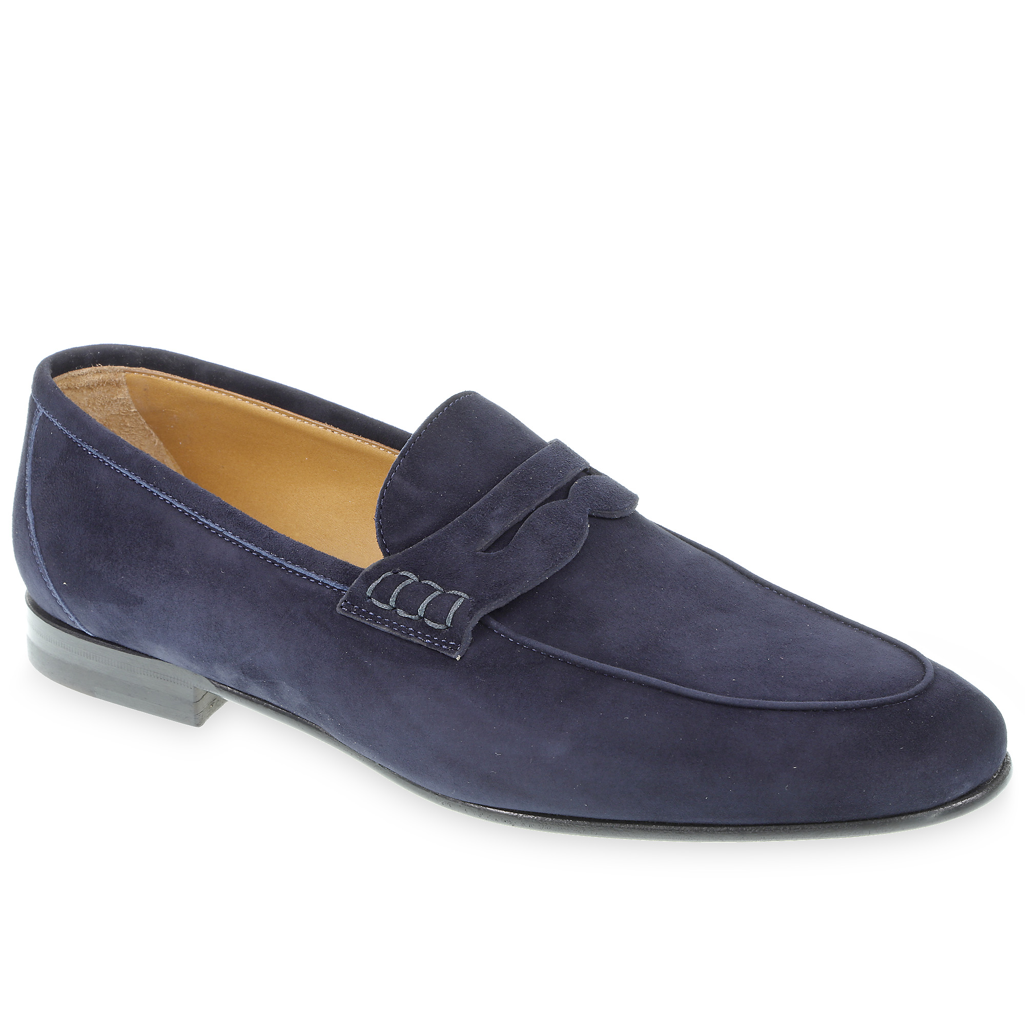 Penny moccasin in blue suede handmade by Fratelli Borgioli