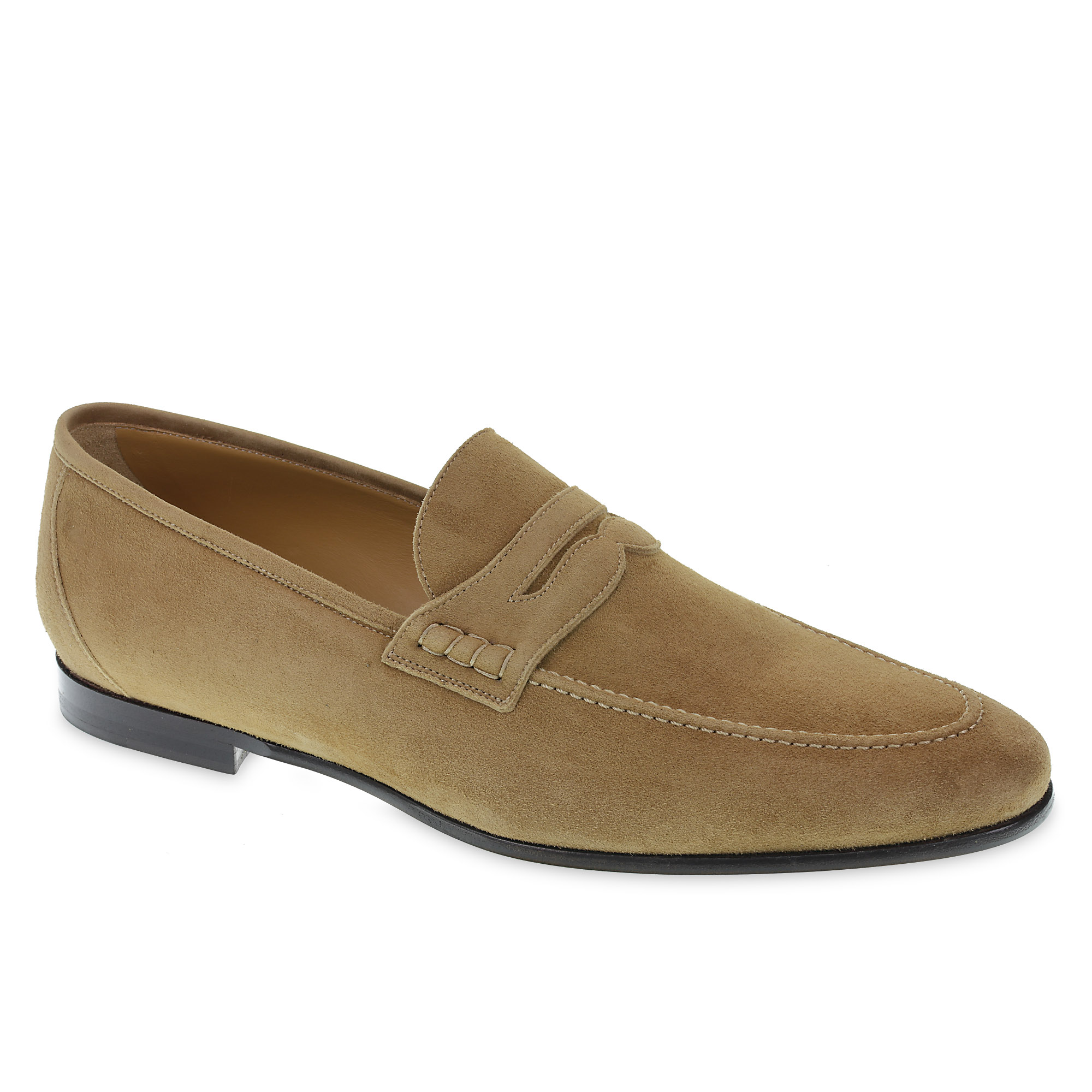 Beige suede penny loafer handmade by Fratelli Borgioli