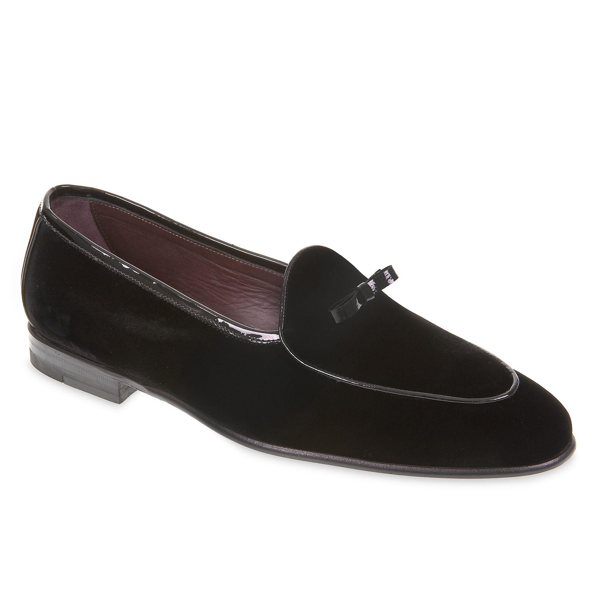 Belgian loafer in black velvet and patent leather handmade by Fratelli Borgioli