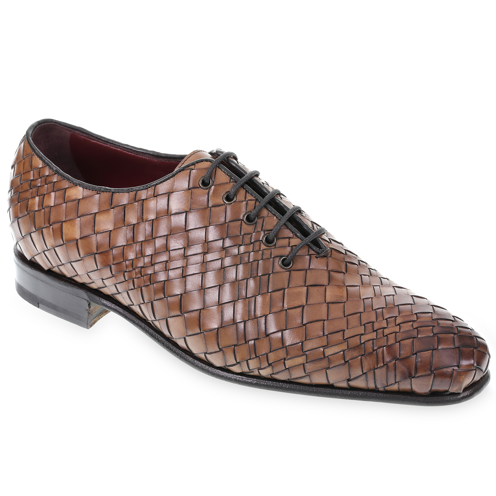 Wholecut oxford shoes in brown leather woven and hand-dyed by Fratelli Borgioli