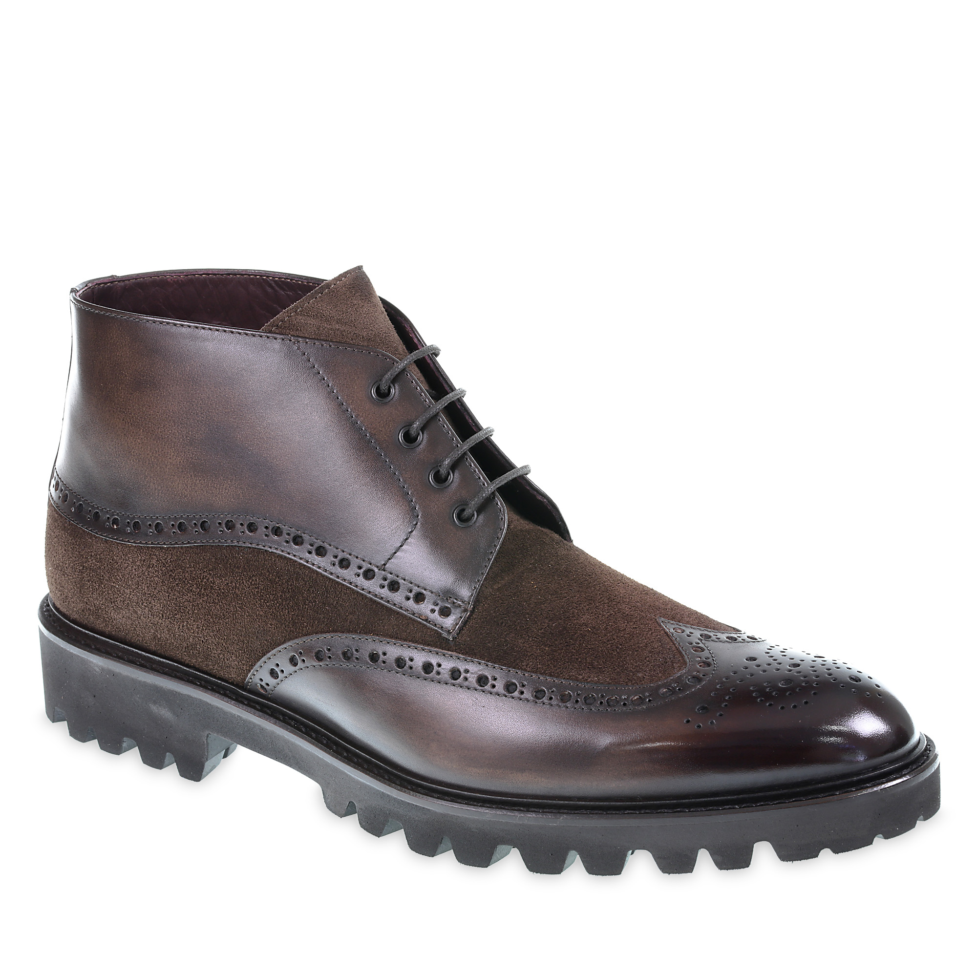 Braune Brogue-Stiefel aus Leder und Wildleder – Fratelli Borgioli