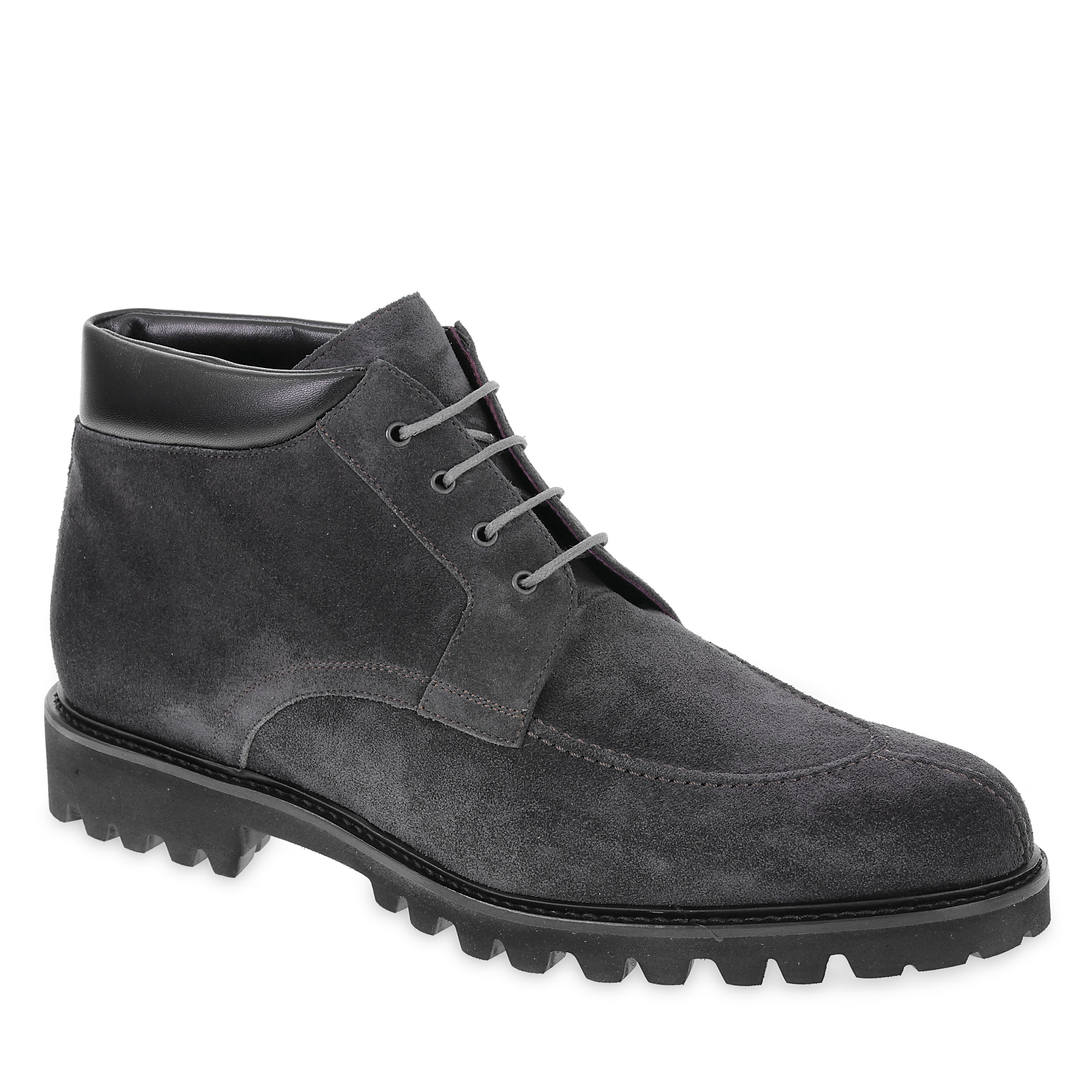 Men's lace-up ankle boots in gray suede handmade by Fratelli Borgioli