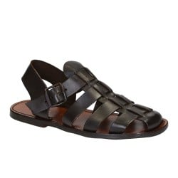 Hecho a mano en Italia mens sandalias Franciscanas en cuero marrón oscuro