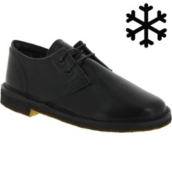 Women's black leather low top shoes with winter lining